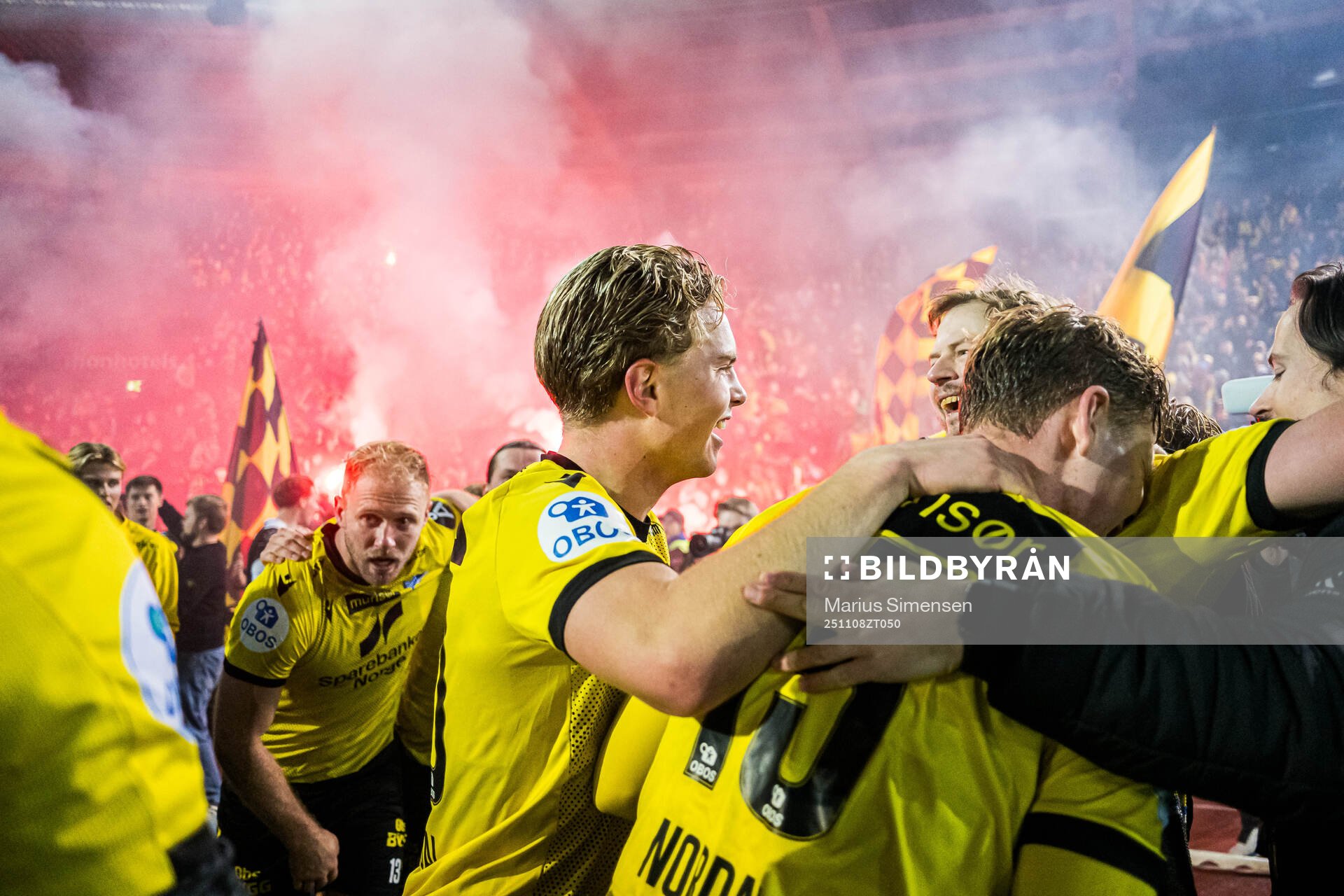 Players of Start celebrates promotion to the Eliteserien