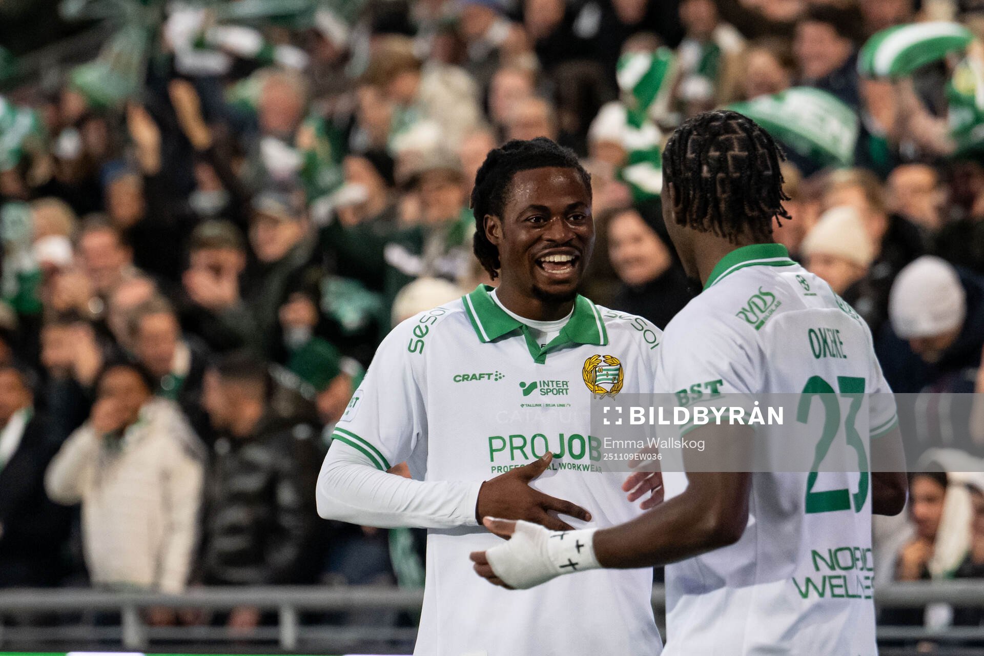 Hammarbys Frank Junior Adjei och Frank Junior Adjei jublar