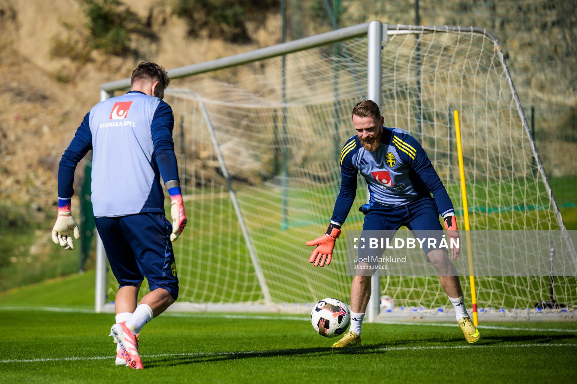 Goalkeepers Kristoffer Nordfeldt and Viktor Johansson of