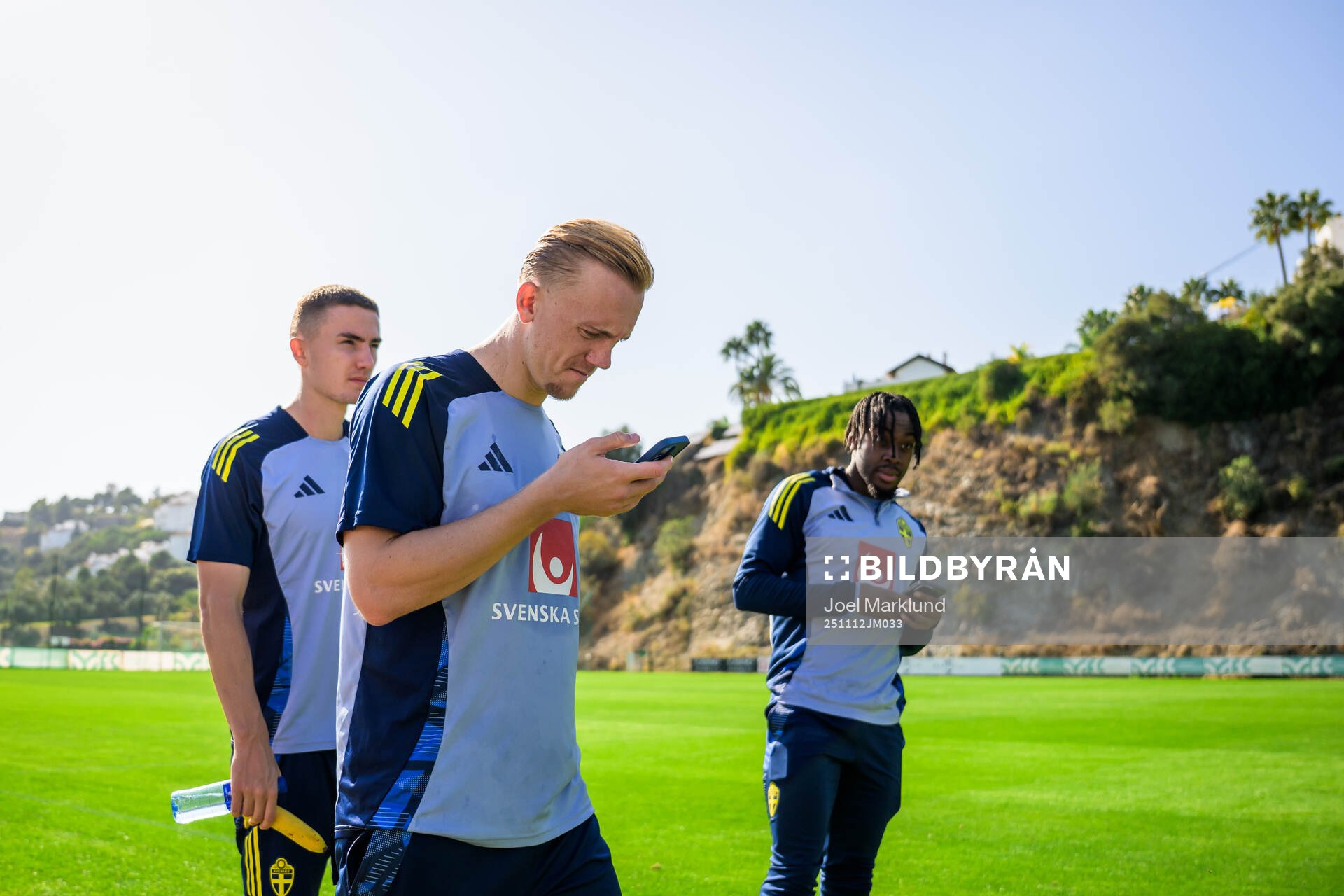 Gustav Lagerbielke, Isac Lidberg and Anthony Elanga of the