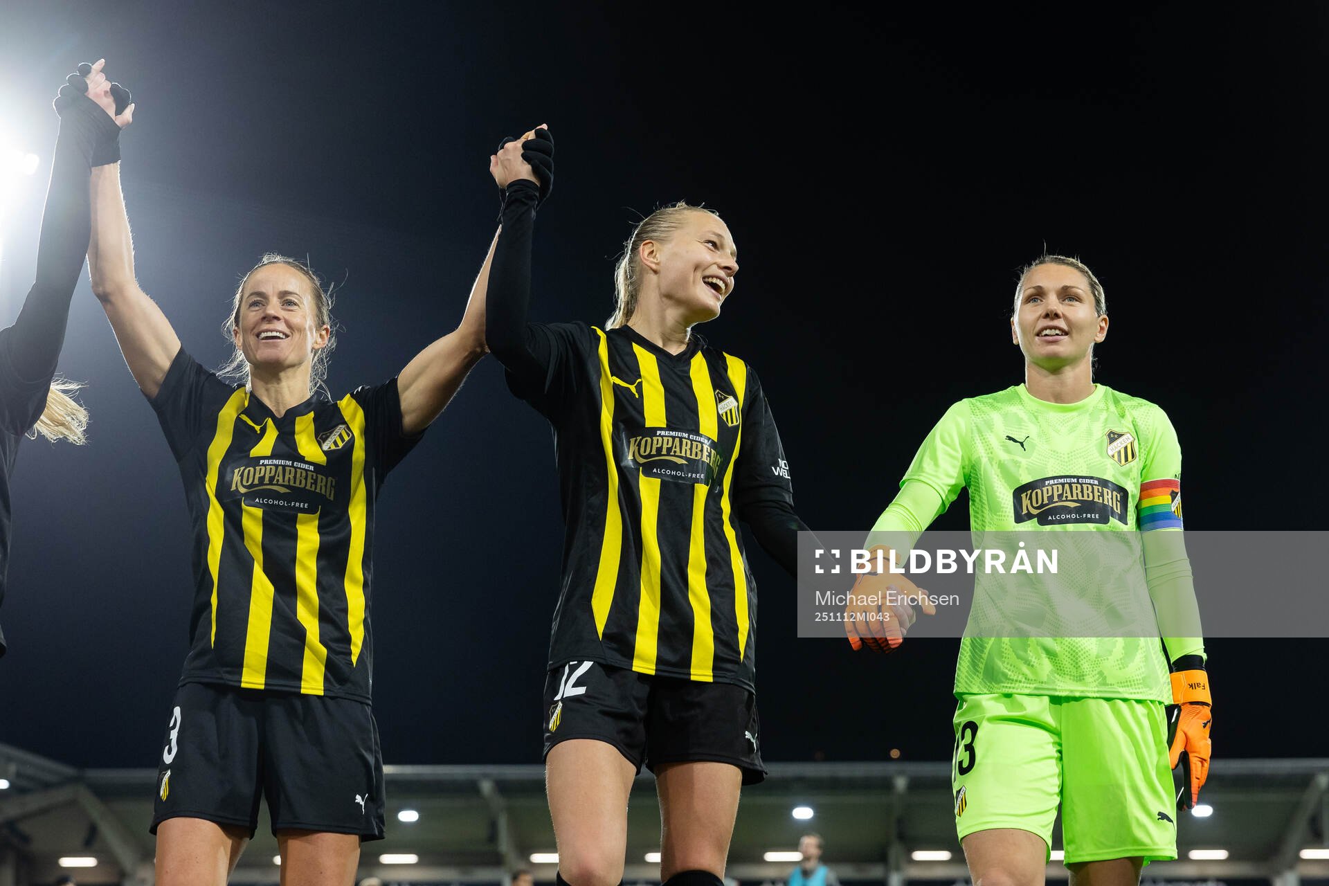 Aivi Luik, Stine Sandbech and goalkeeper Jennifer Falk of
