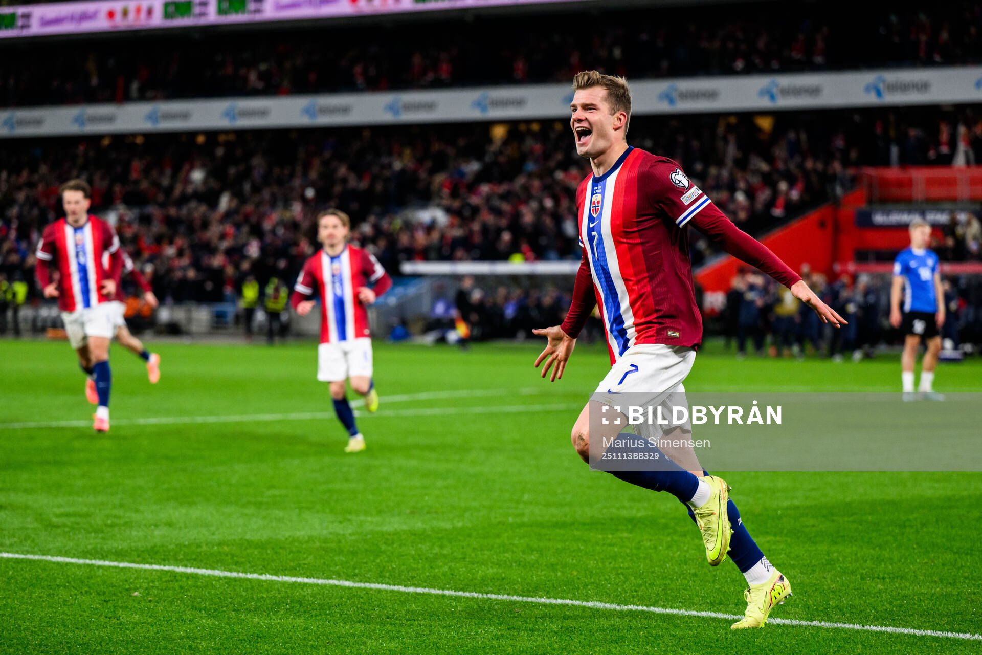 Alexander Sørloth of Norway celebrates