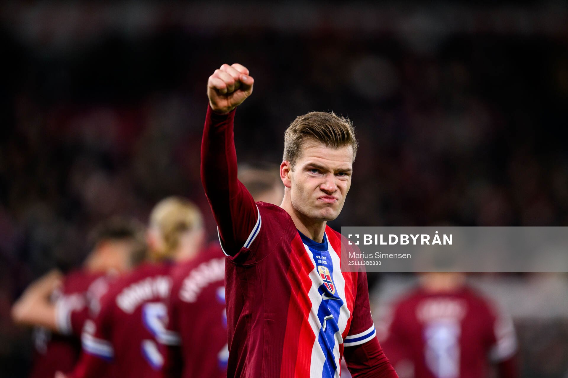 Alexander Sørloth of Norway celebrates