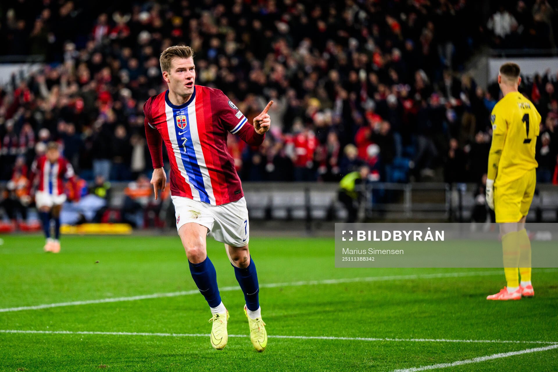 Alexander Sørloth of Norway celebrates the 2-0 goal