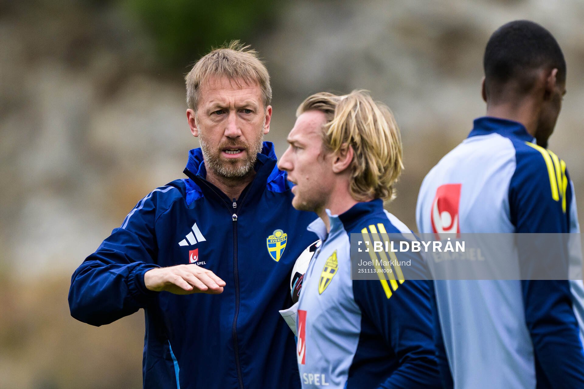 Head coach Graham Potter and Emil Forsberg of the Swedish