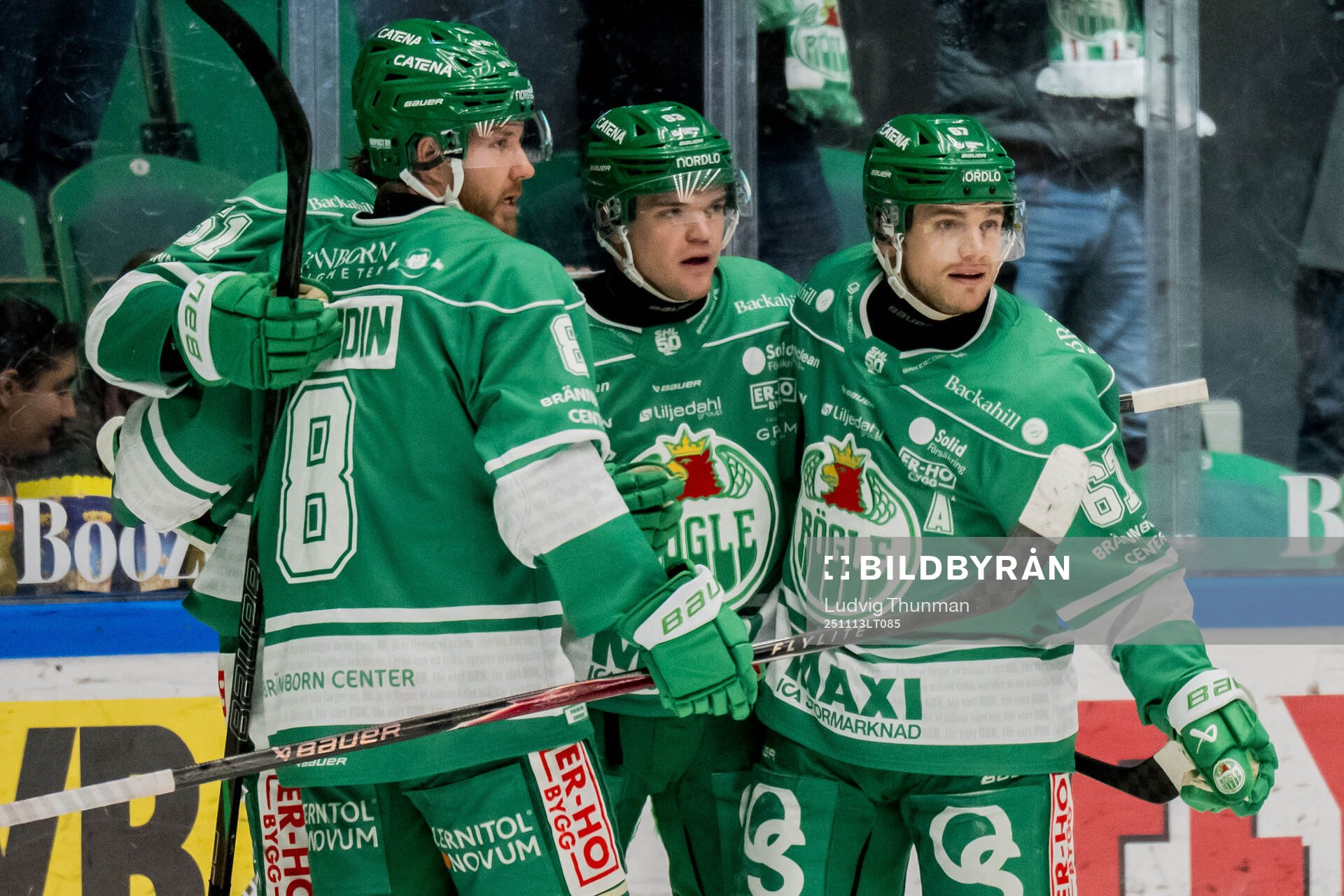Rögles Linus Sandin, Karson Kuhlman och Leon Bristedt