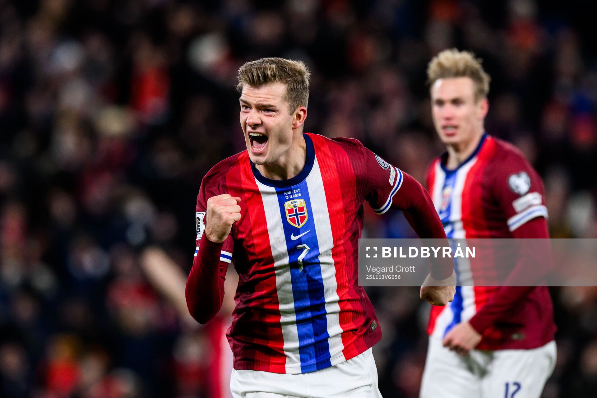 Alexander Sørloth of Norway celebrates