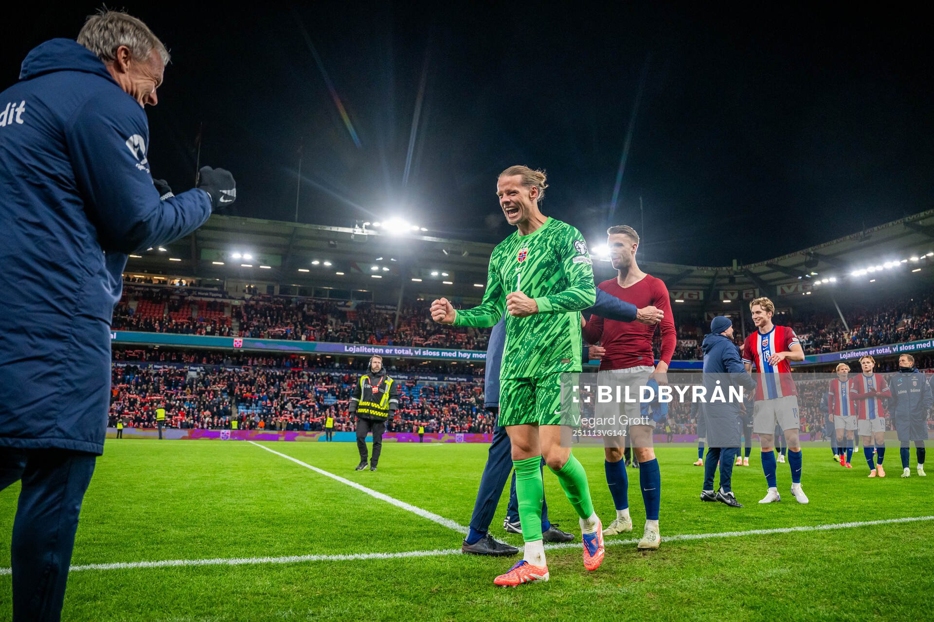 Goalkeeper Ørjan Håskjold Nyland of Norway celebrates