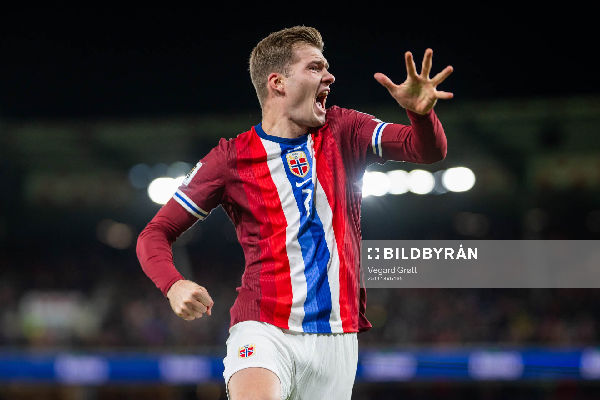 Alexander Sørloth of Norway celebrates