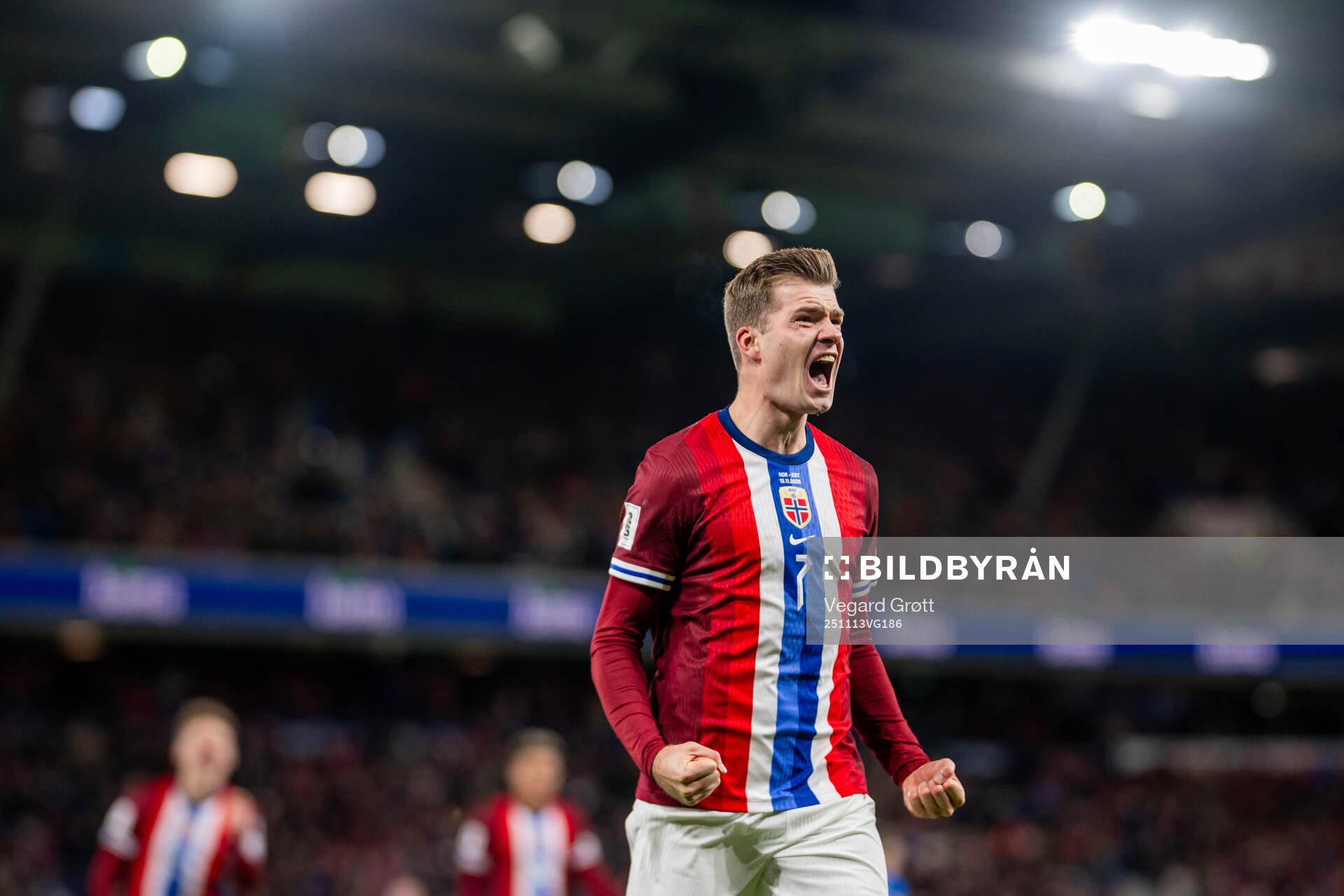 Alexander Sørloth of Norway celebrates