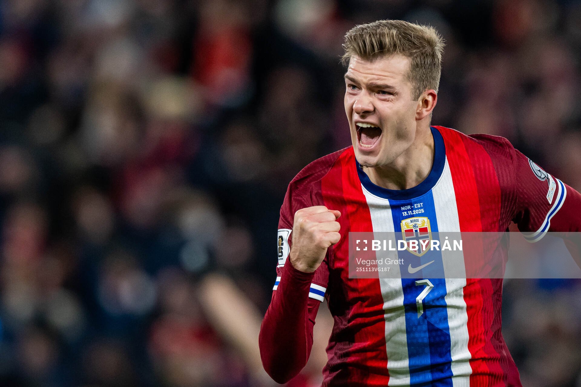Alexander Sørloth of Norway celebrates