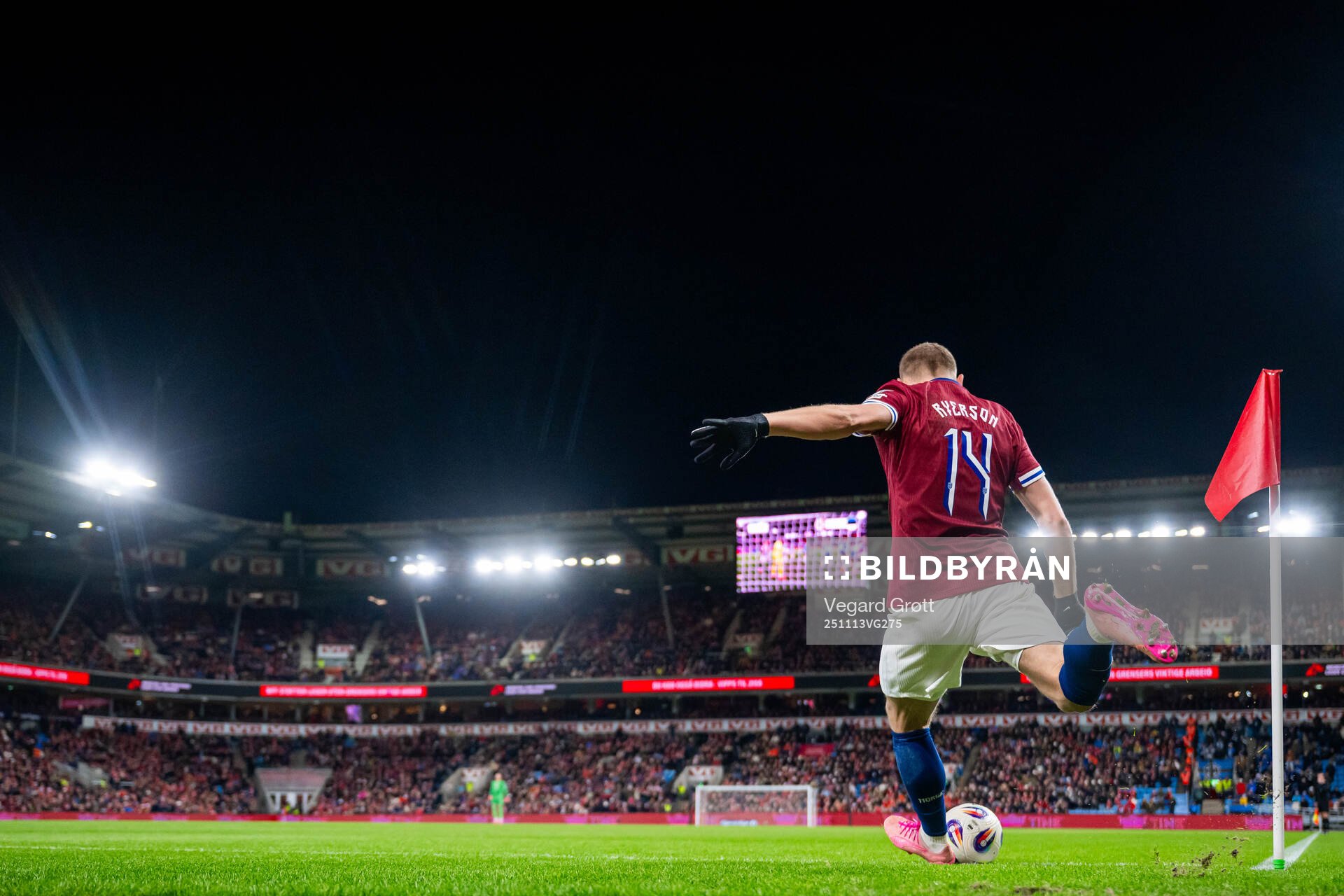 Julian Ryerson of Norway takes a corner kick