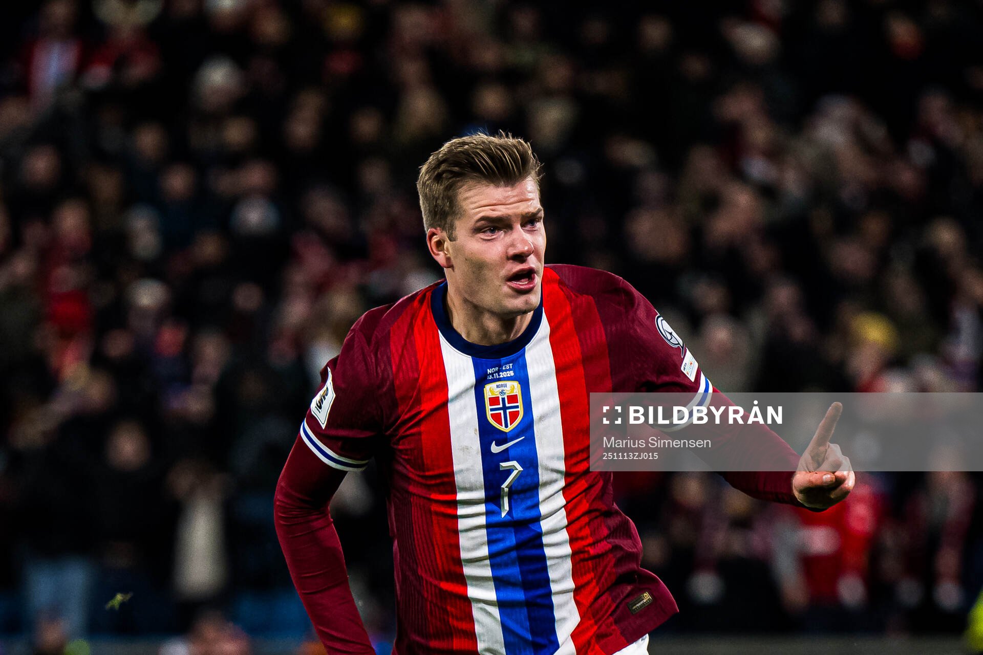 Alexander Sørloth of Norway celebrates