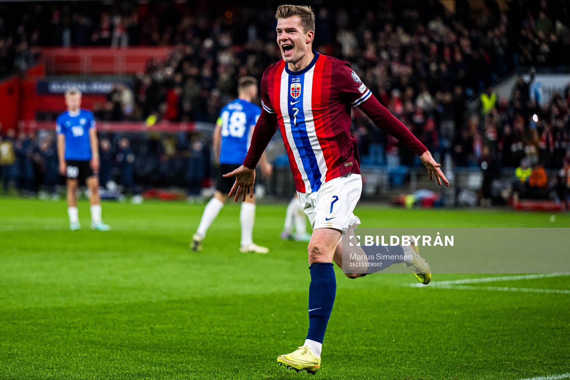 Alexander Sørloth of Norway celebrates