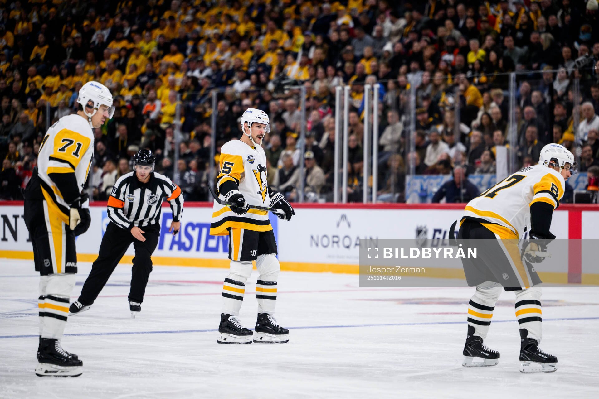 Evgeni Malkin, Erik Karlsson and Sidney Crosby of