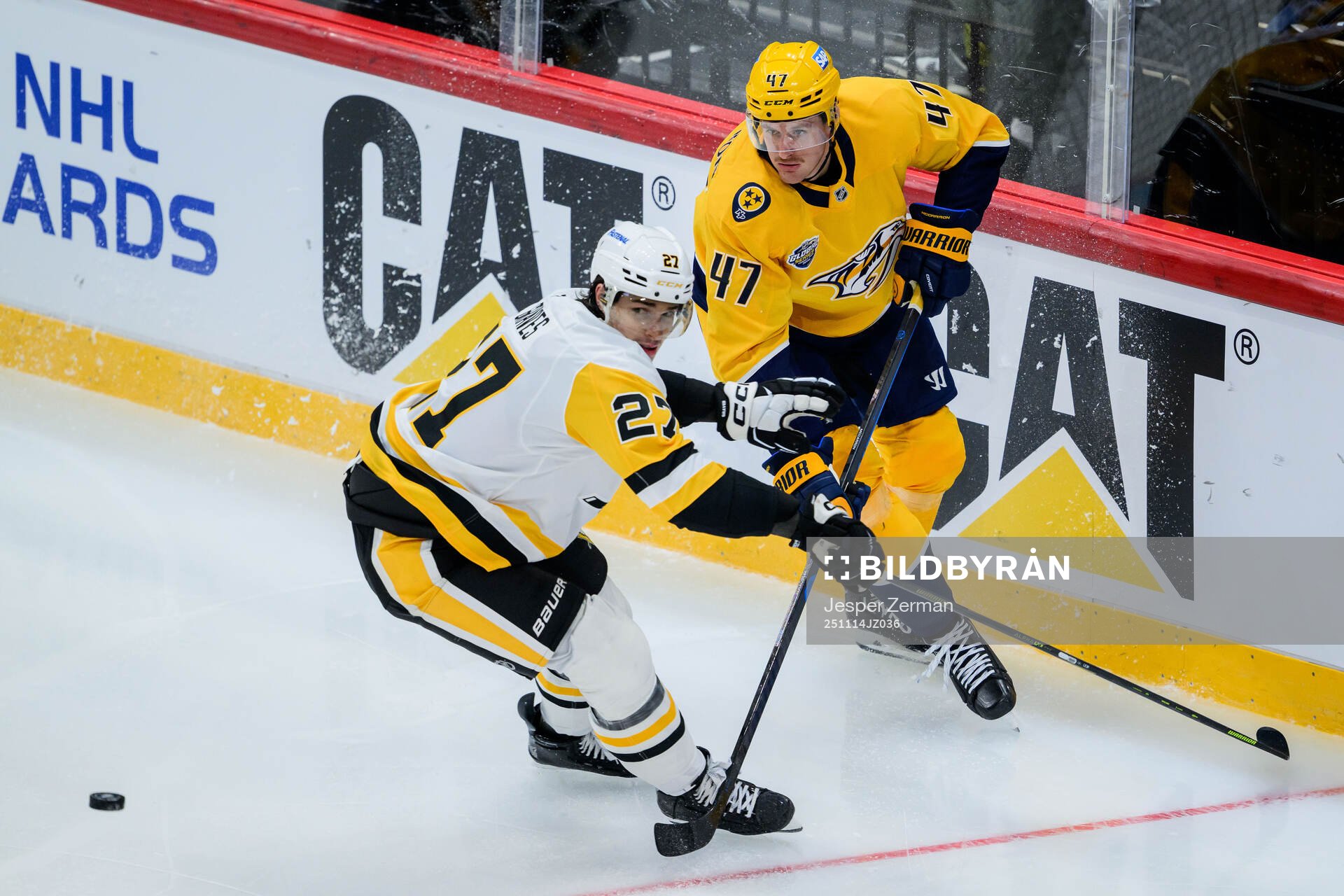 Ryan Graves of Pittsburgh Penguins and Michael McCarron of