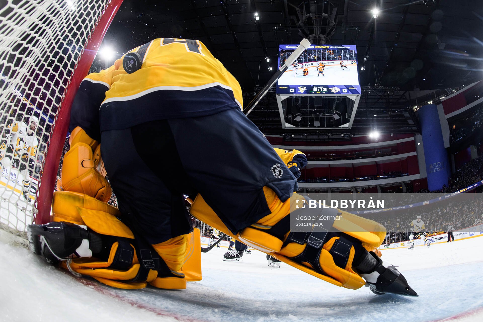 goaltender Juuse Saros of Nashville Predators lets in the