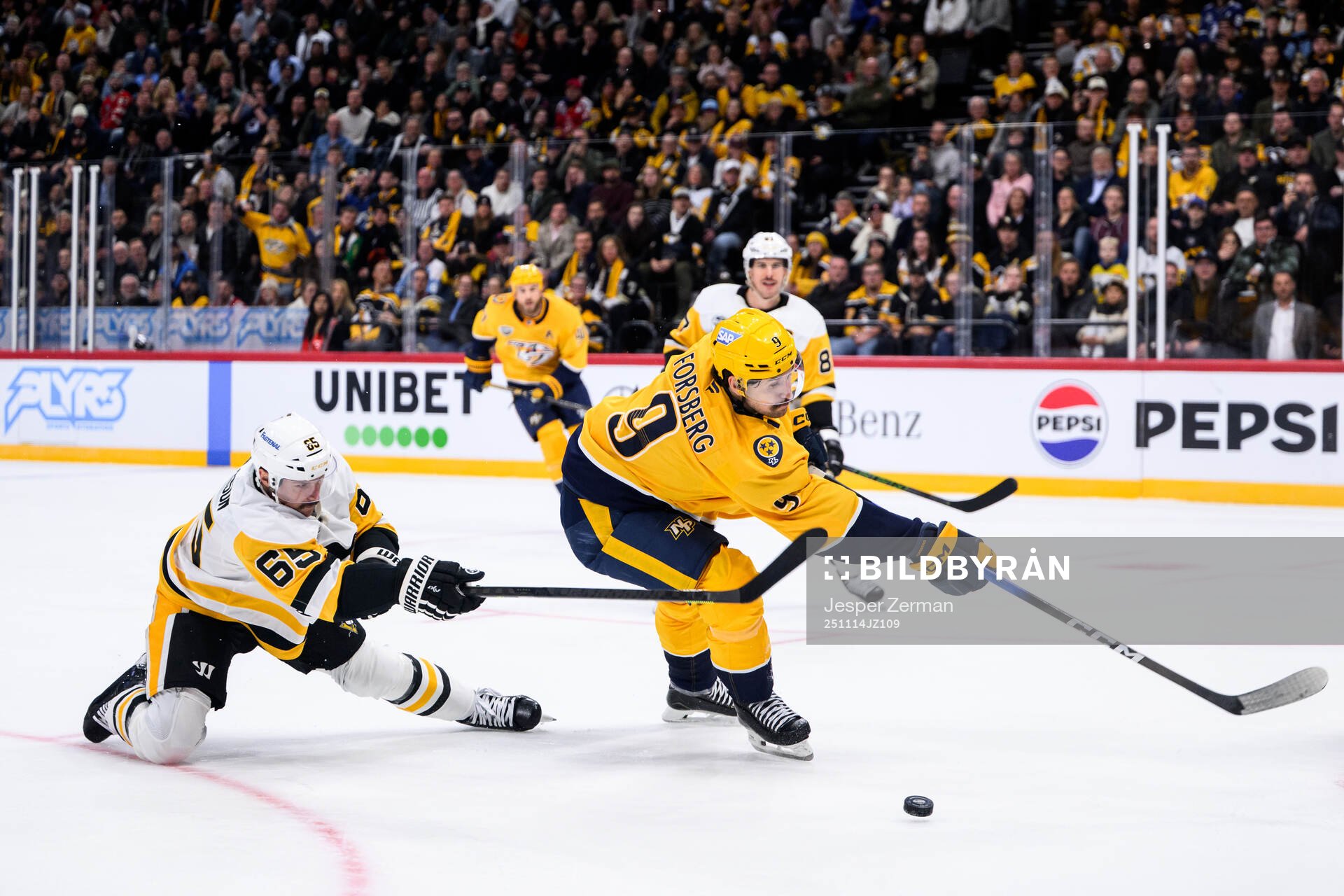 Erik Karlsson of Pittsburgh Penguins and Filip Forsberg of