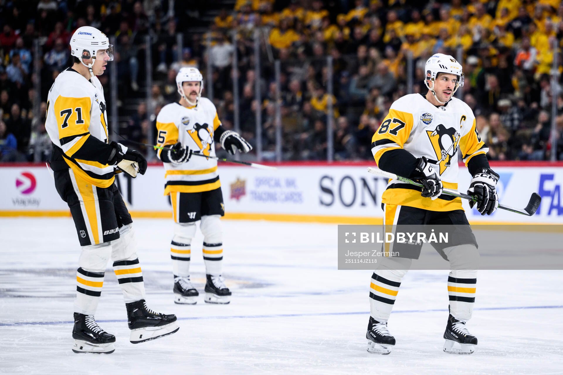 Evgeni Malkin, Erik Karlsson and Sidney Crosby of