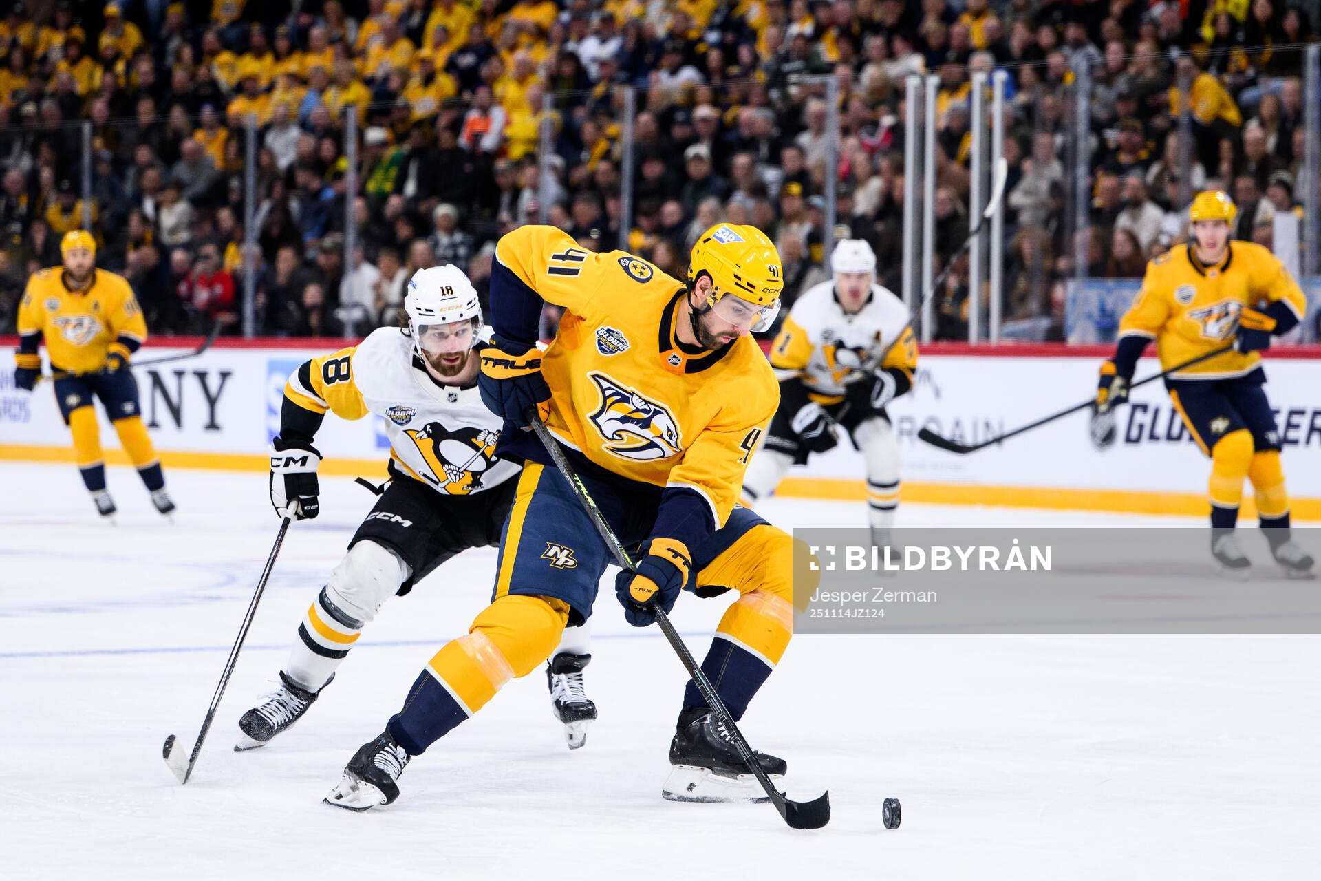 Tommy Novak of Pittsburgh Penguins and Nicolas Hague of