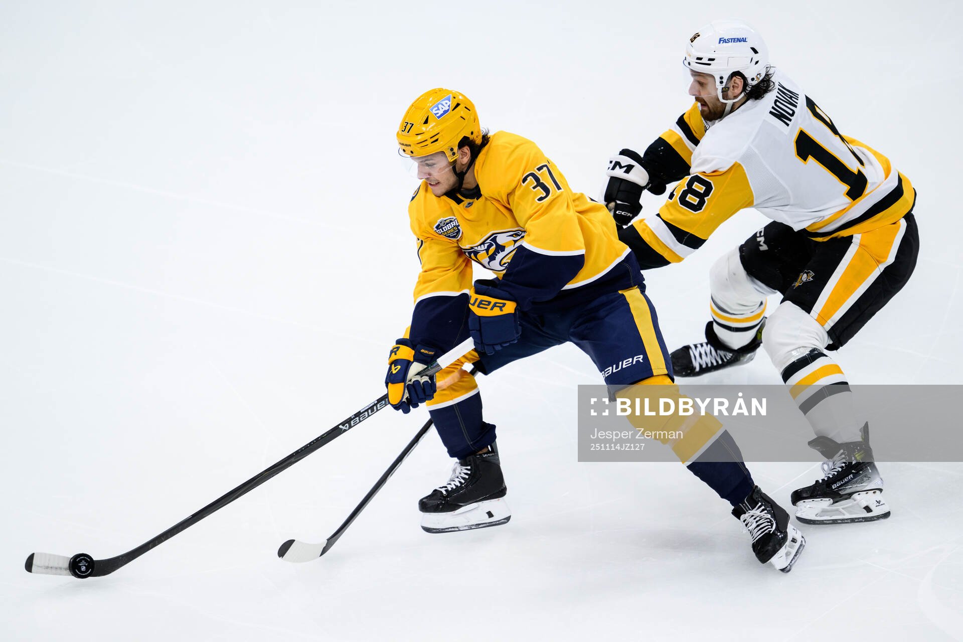 Nick Blankenburg of Nashville Predators and Tommy Novak of