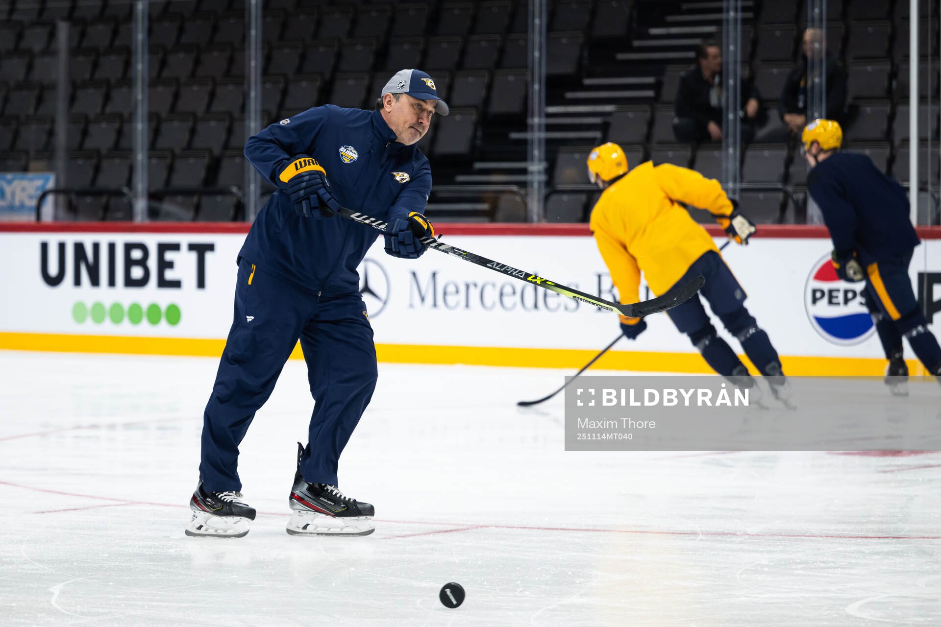 Head coach Andrew Brunette at a practice session with