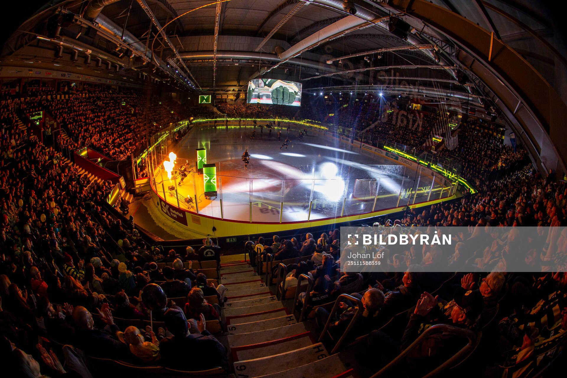Skellefteås spelare gör entré till ishockeymatchen i SHL