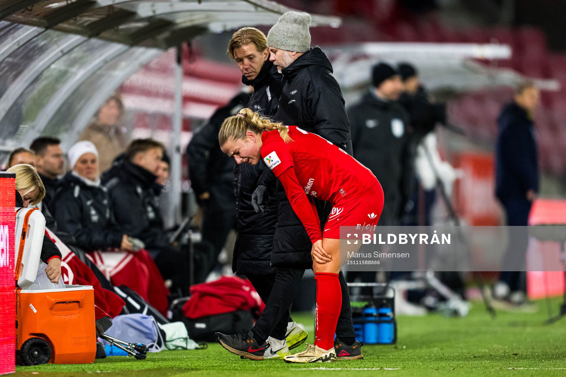 Monica Isaksen of Brann in pain