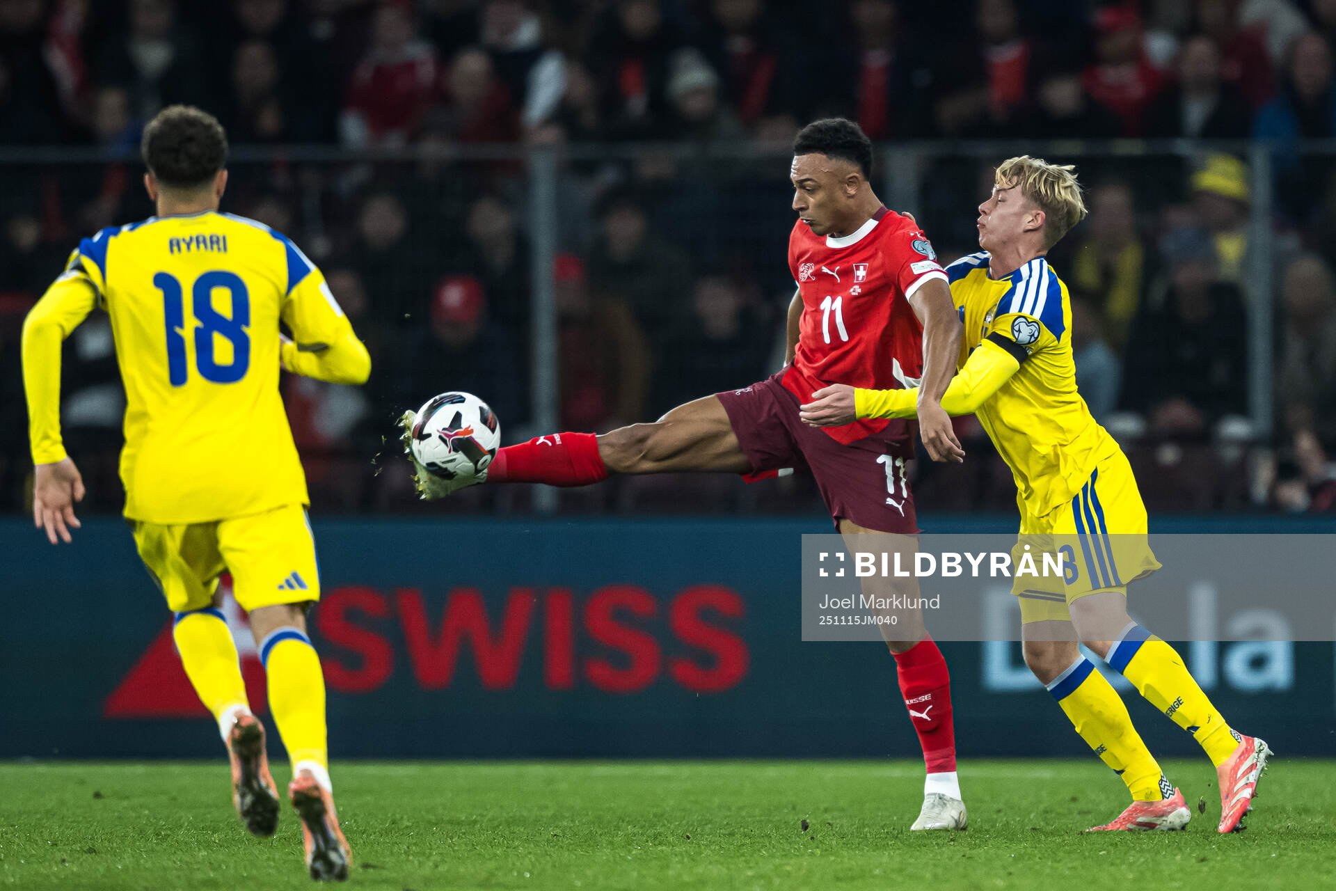 Yasin Ayari and Daniel Svensson of Sweden against Dan Ndoye