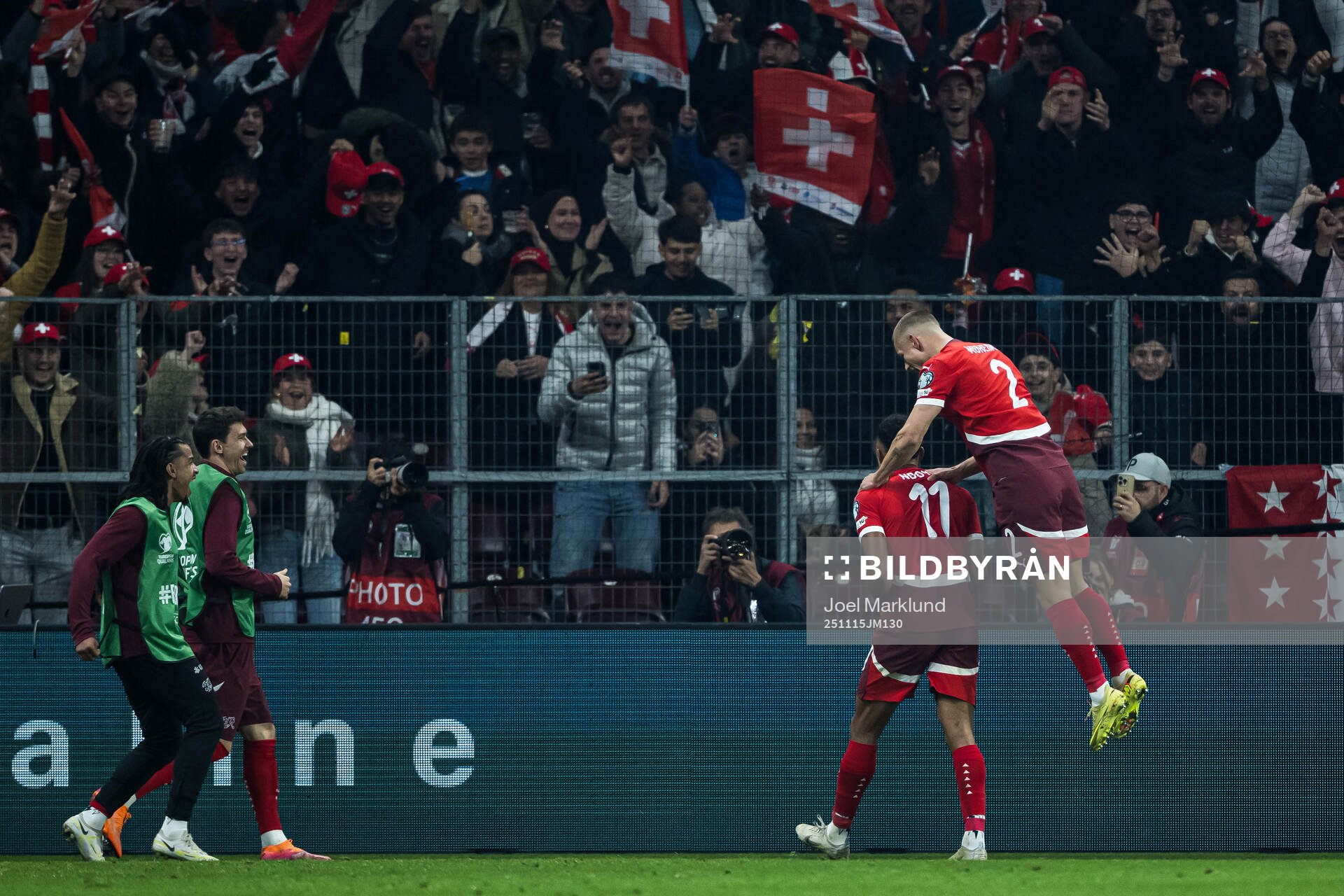Dan Ndoye and Miro Muheim of Switzerland celebrate the 3-1