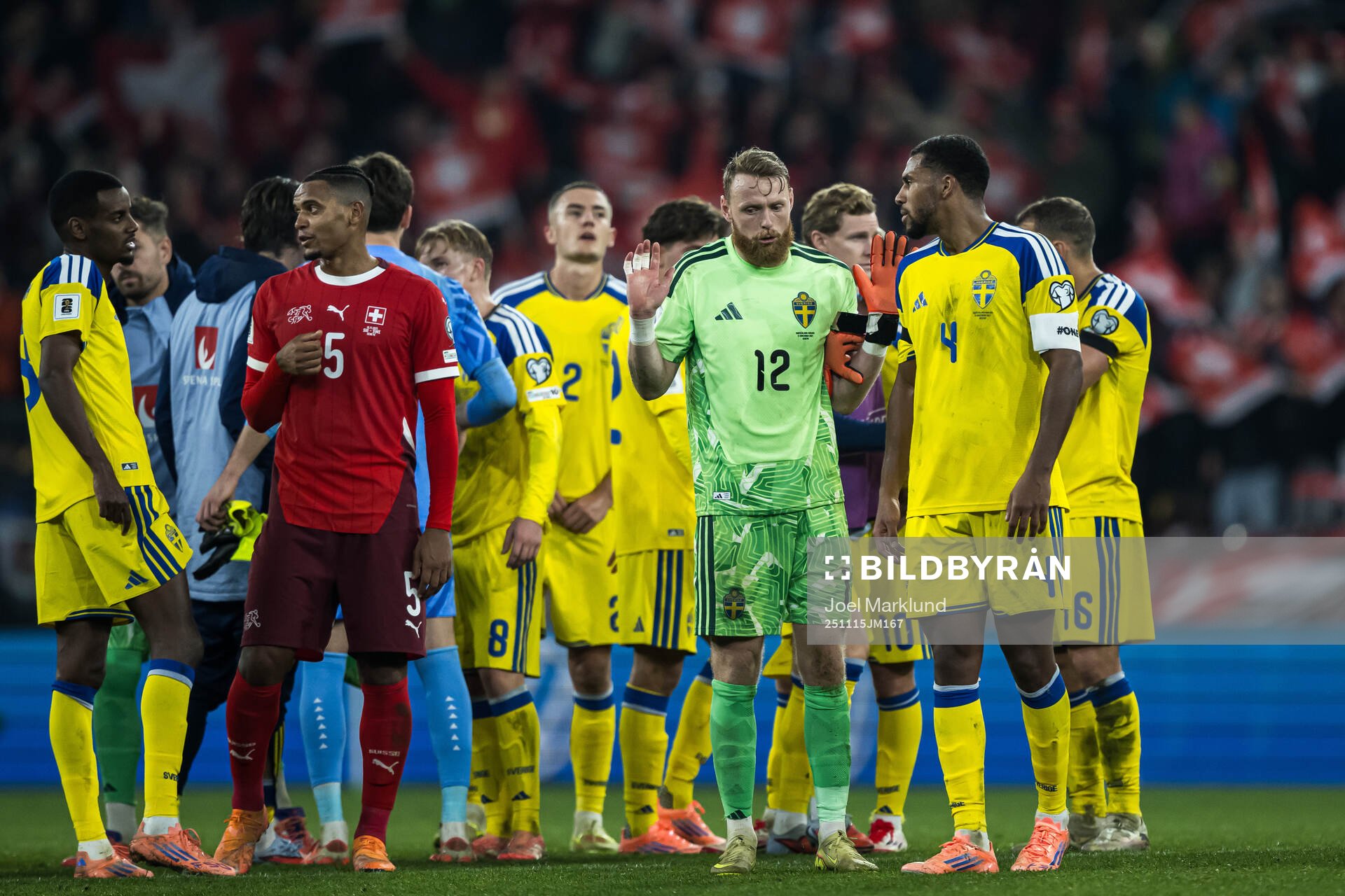 Goalkeeper Viktor Johansson and Isak Hien of Sweden