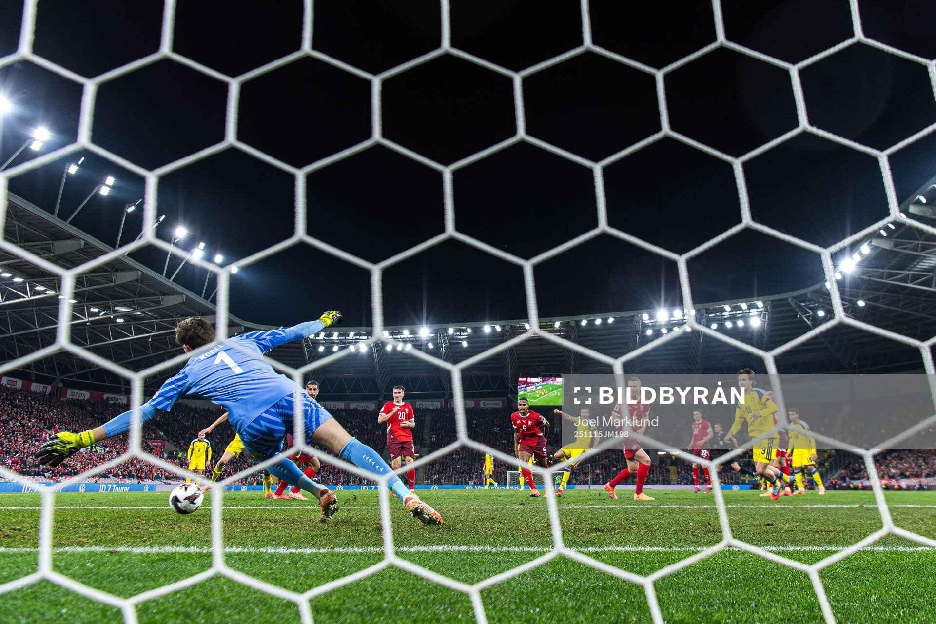 Goalkeeper Gregor Kobel of Switzerland lets in the 1-1 goal