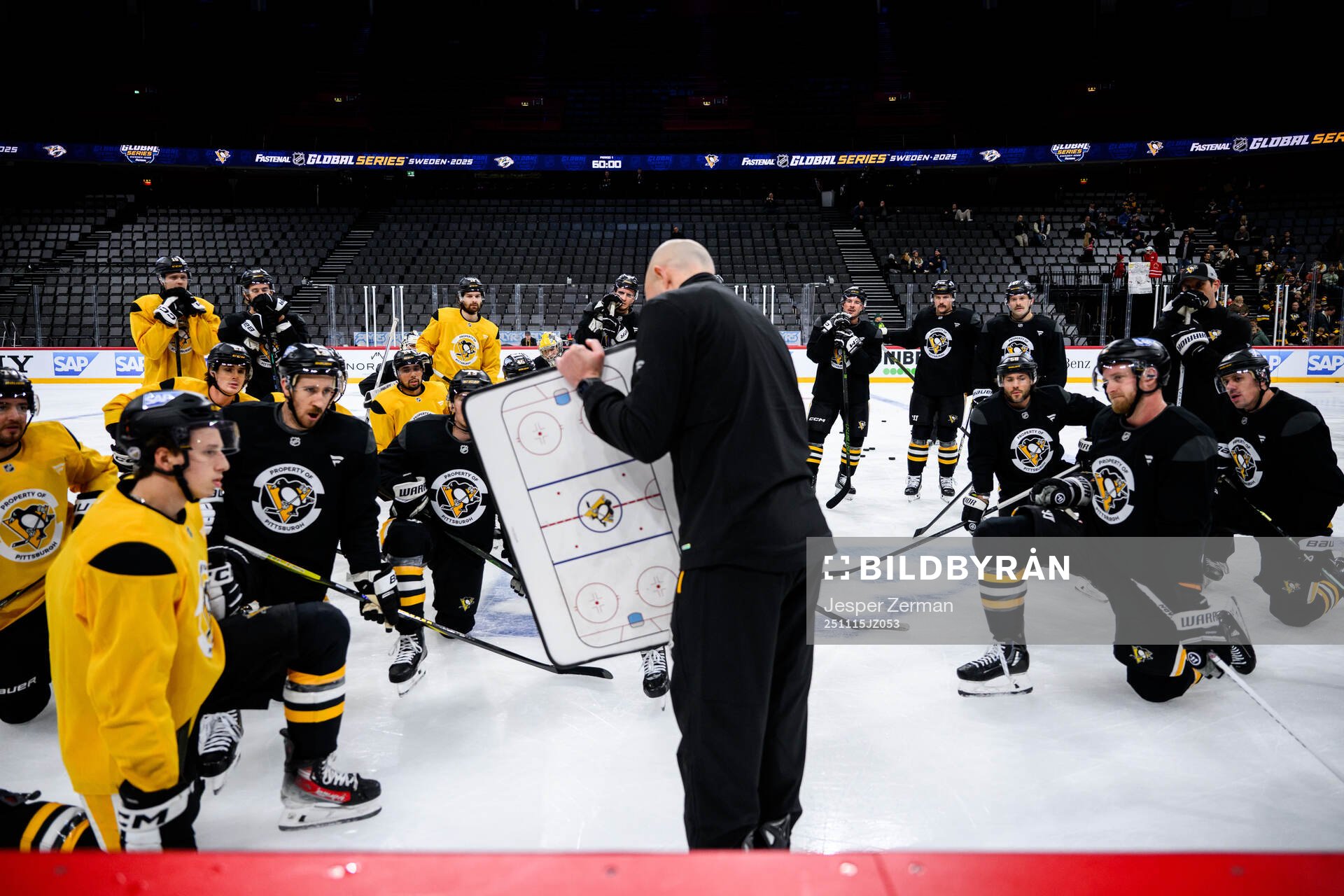 Players of Pittsburgh Penguins at a practice session with