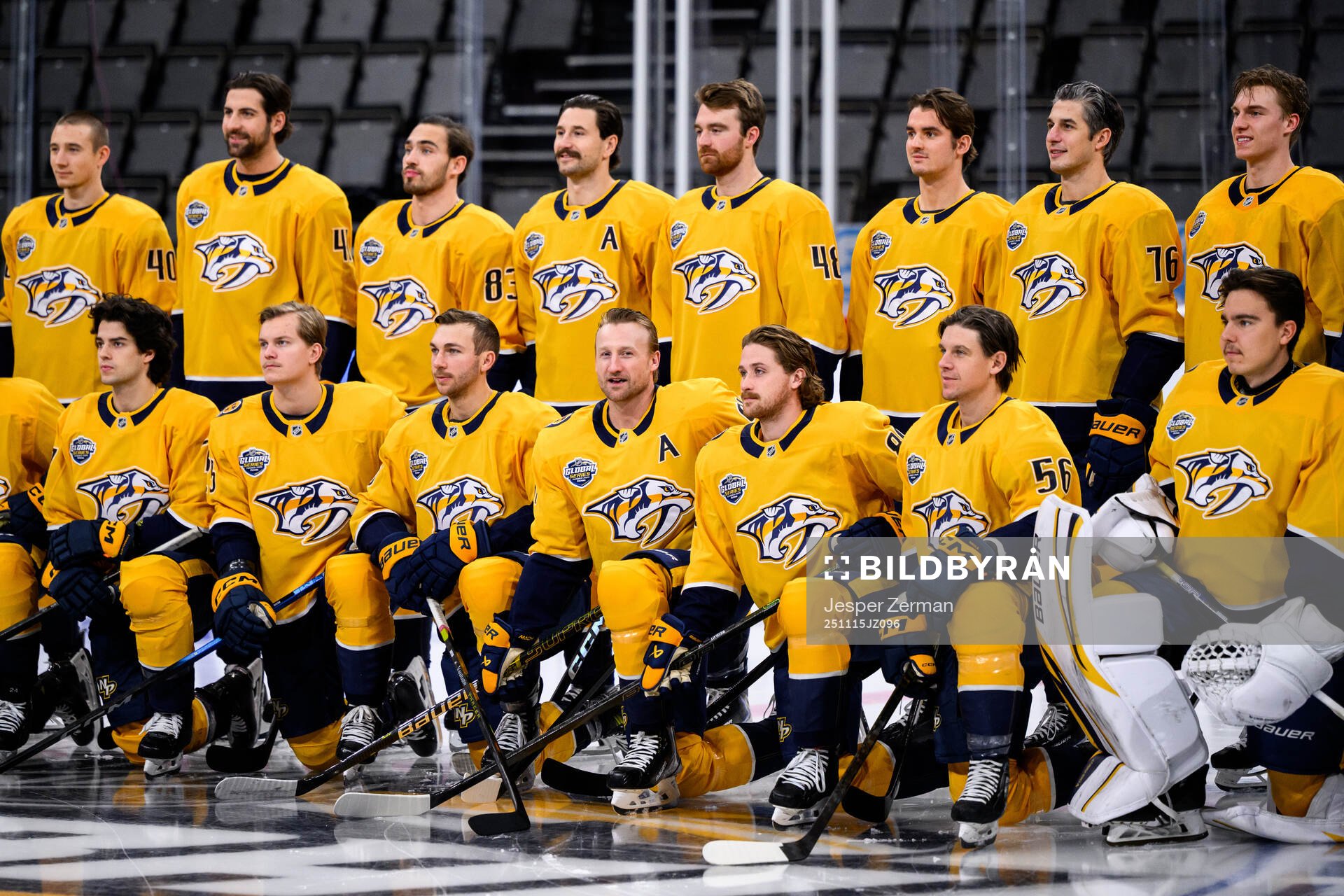 Players of Nashville Predators at a practice session with