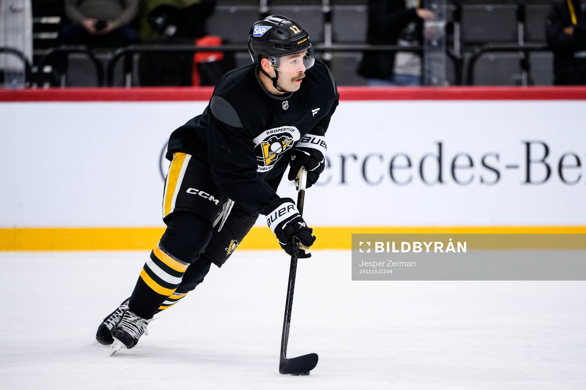 Bryan Rust at a practice session with Pittsburgh Penguins