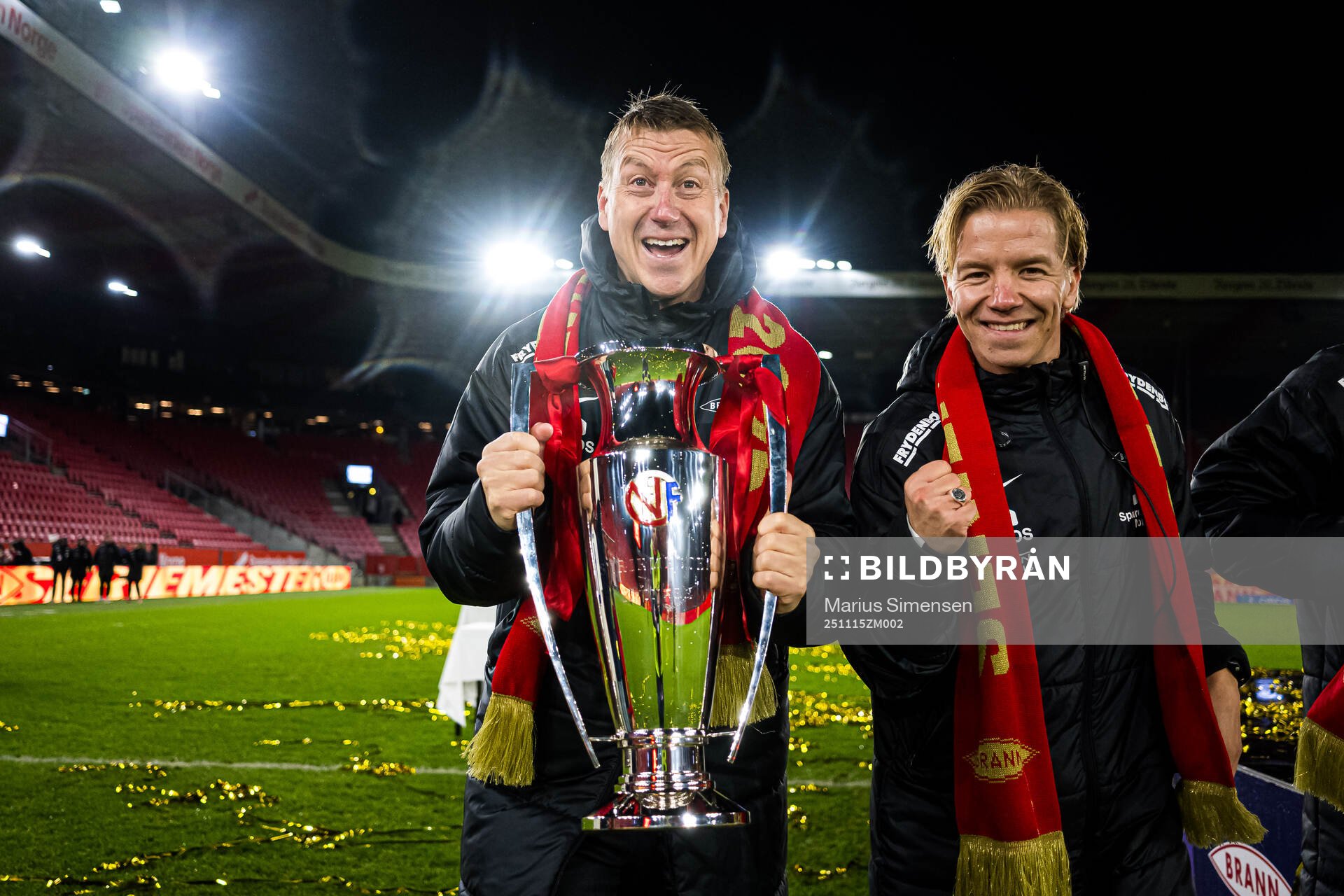 Leif Gunnar Smerud, head coach of Brann, celebrates with