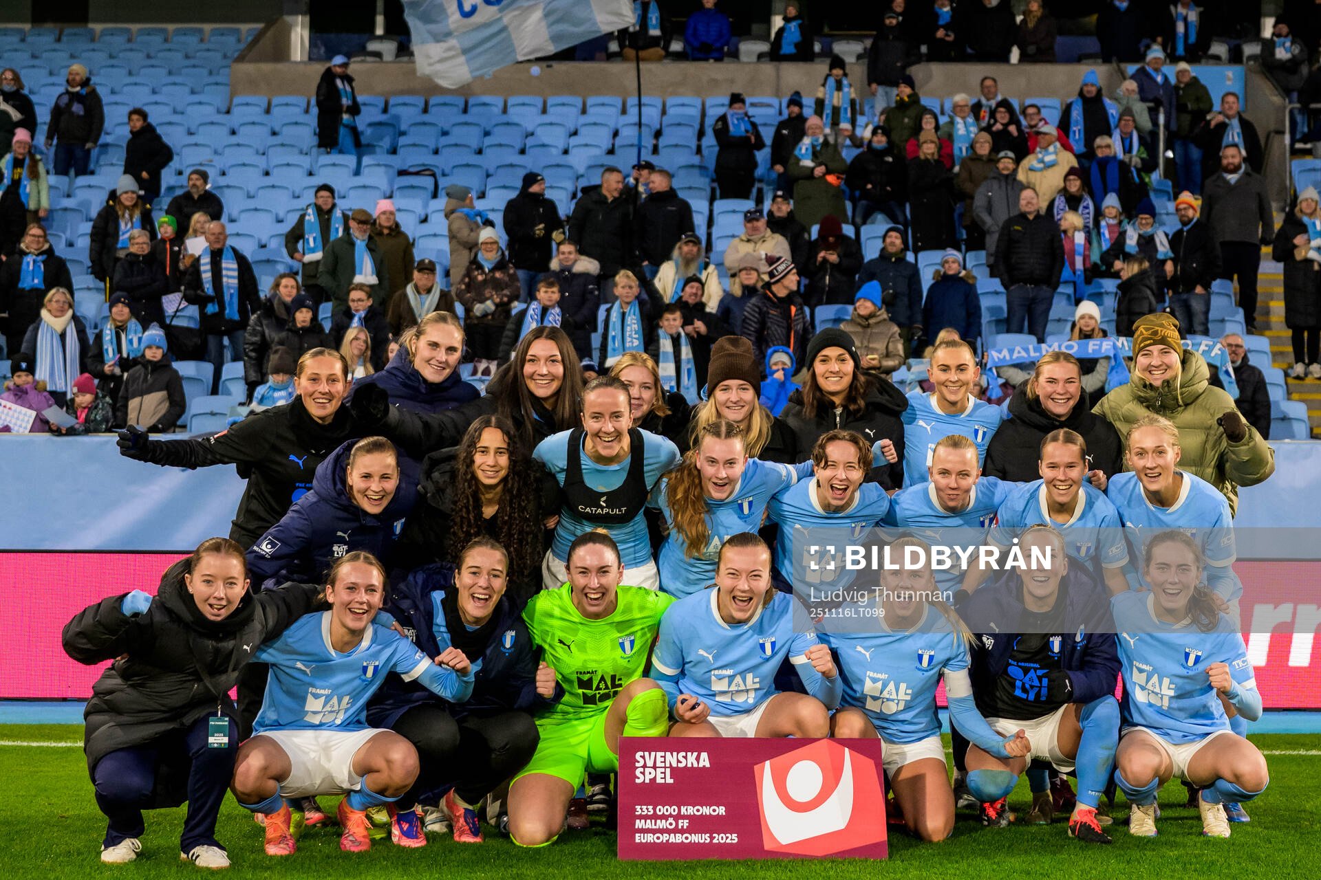 Malmö FFs spelare jublar med en check från svenska spel