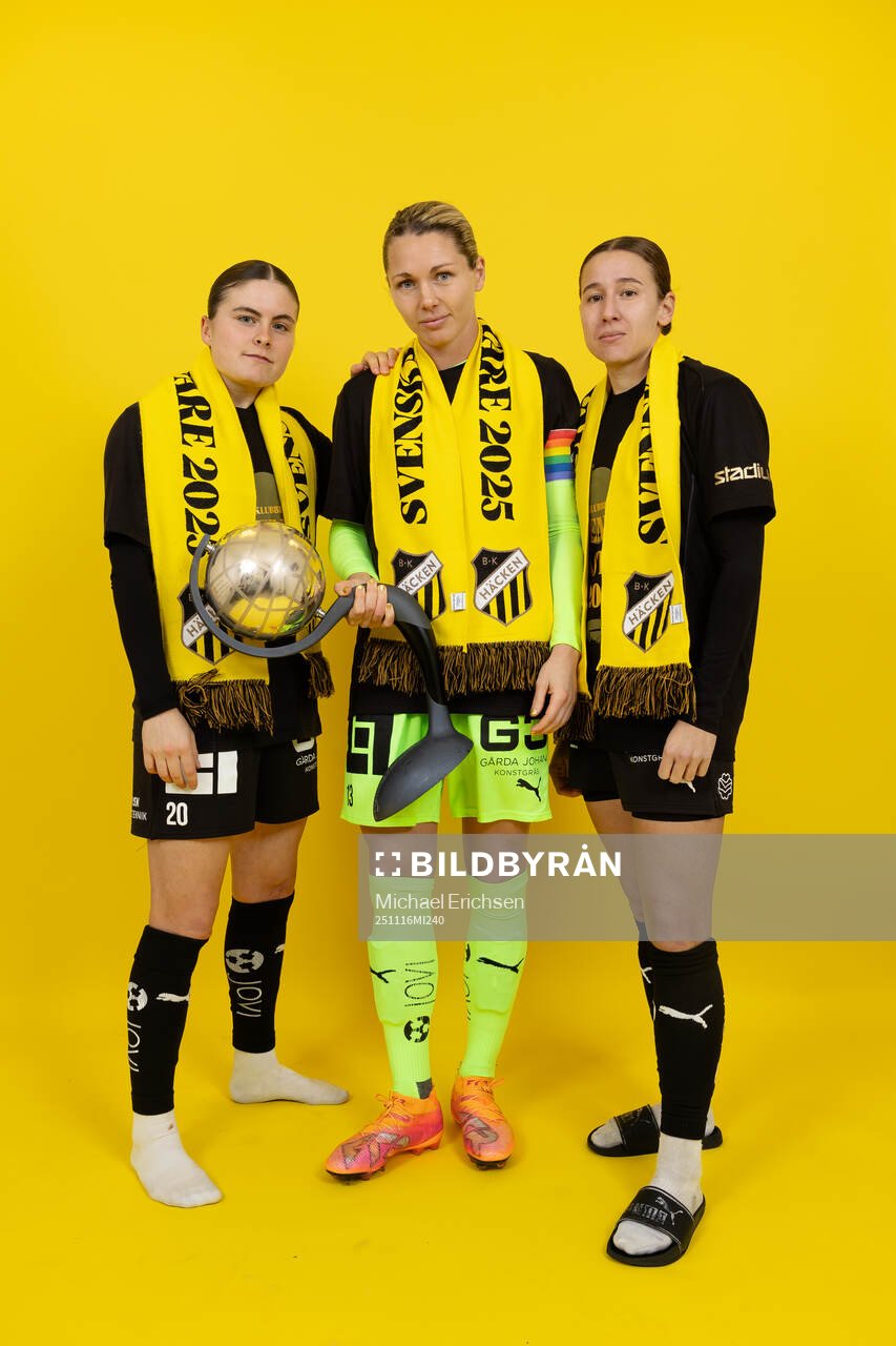 Häckens Hanna Wijk, målvakt Jennifer Falk och Tabby