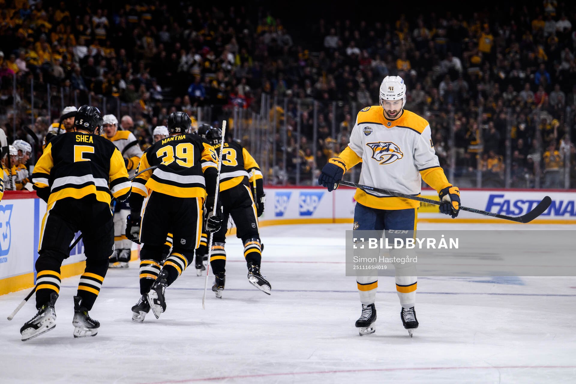 Nicolas Hague of Nashville Predators looks dejected