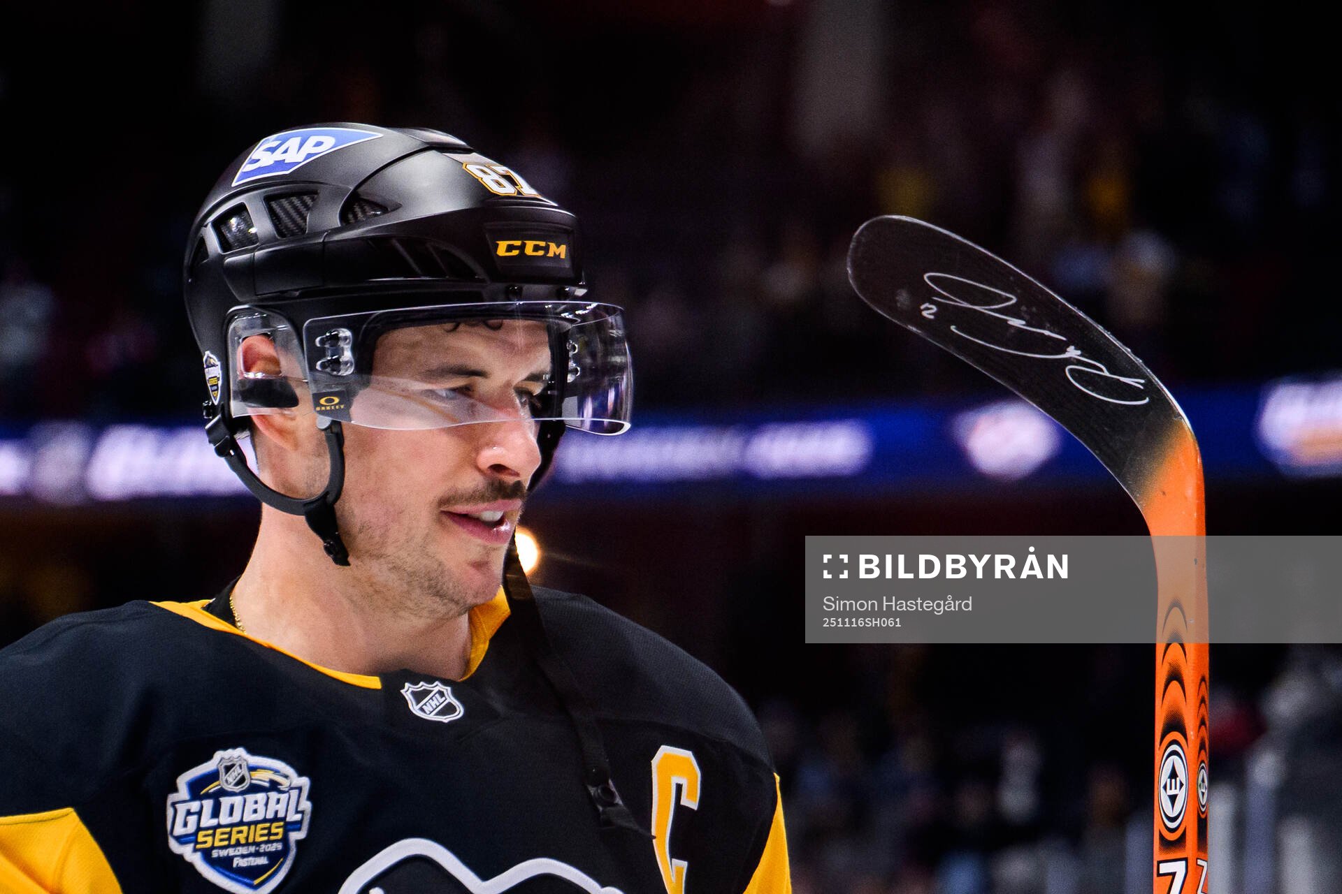 Sidney Crosby of Pittsburgh Penguins with a hockey stick