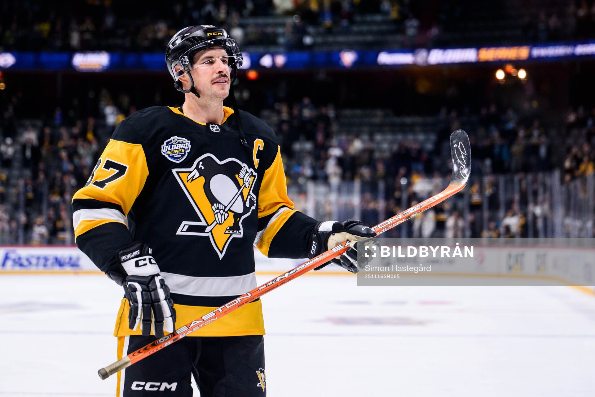 Sidney Crosby of Pittsburgh Penguins with a hockey stick