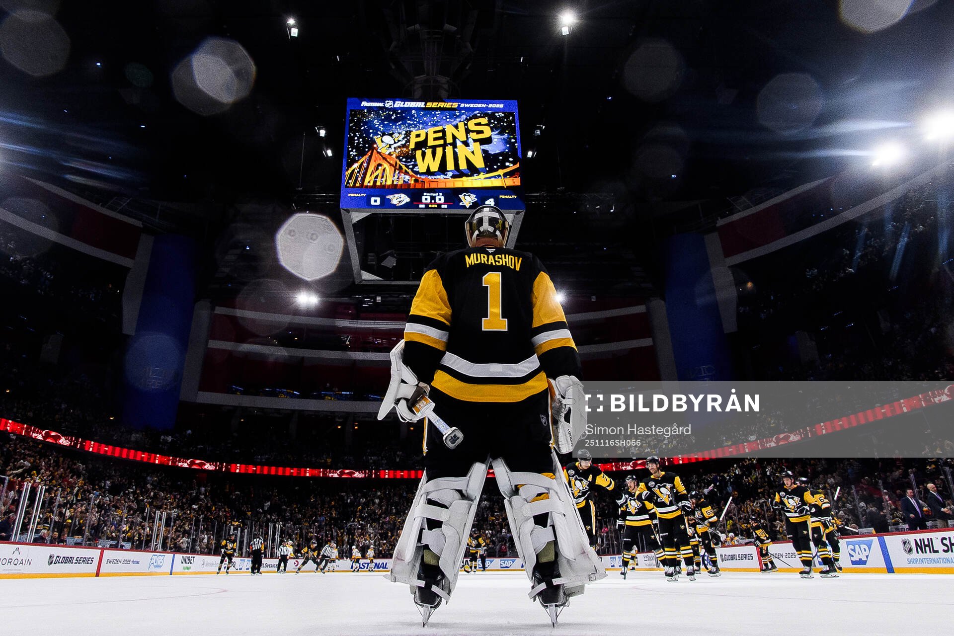 Goaltender Sergei Murashov of Pittsburgh Penguins celebrates