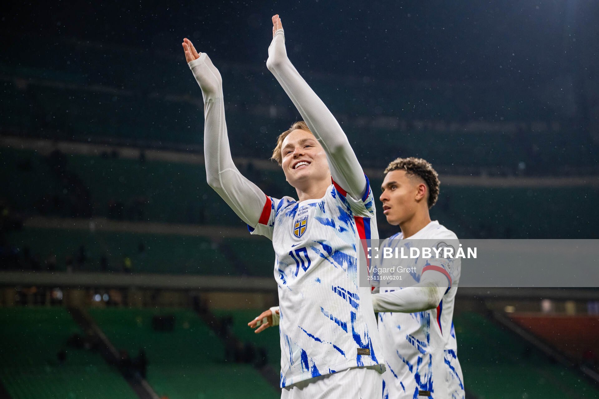 Andreas Schjelderup and Antonio Nusa of Norway celebrate