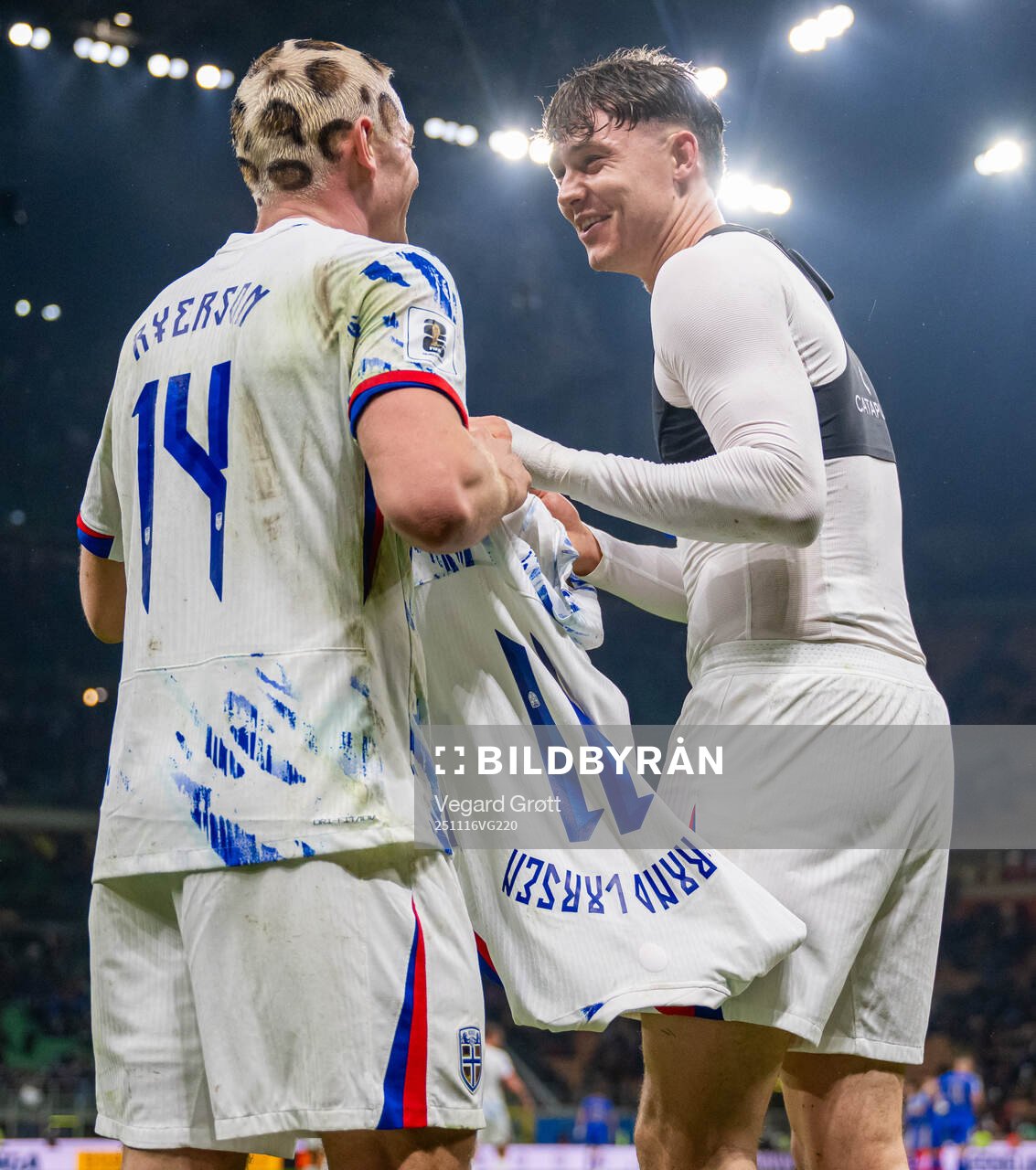 Jørgen Strand Larsen celebrates with teammate Julian