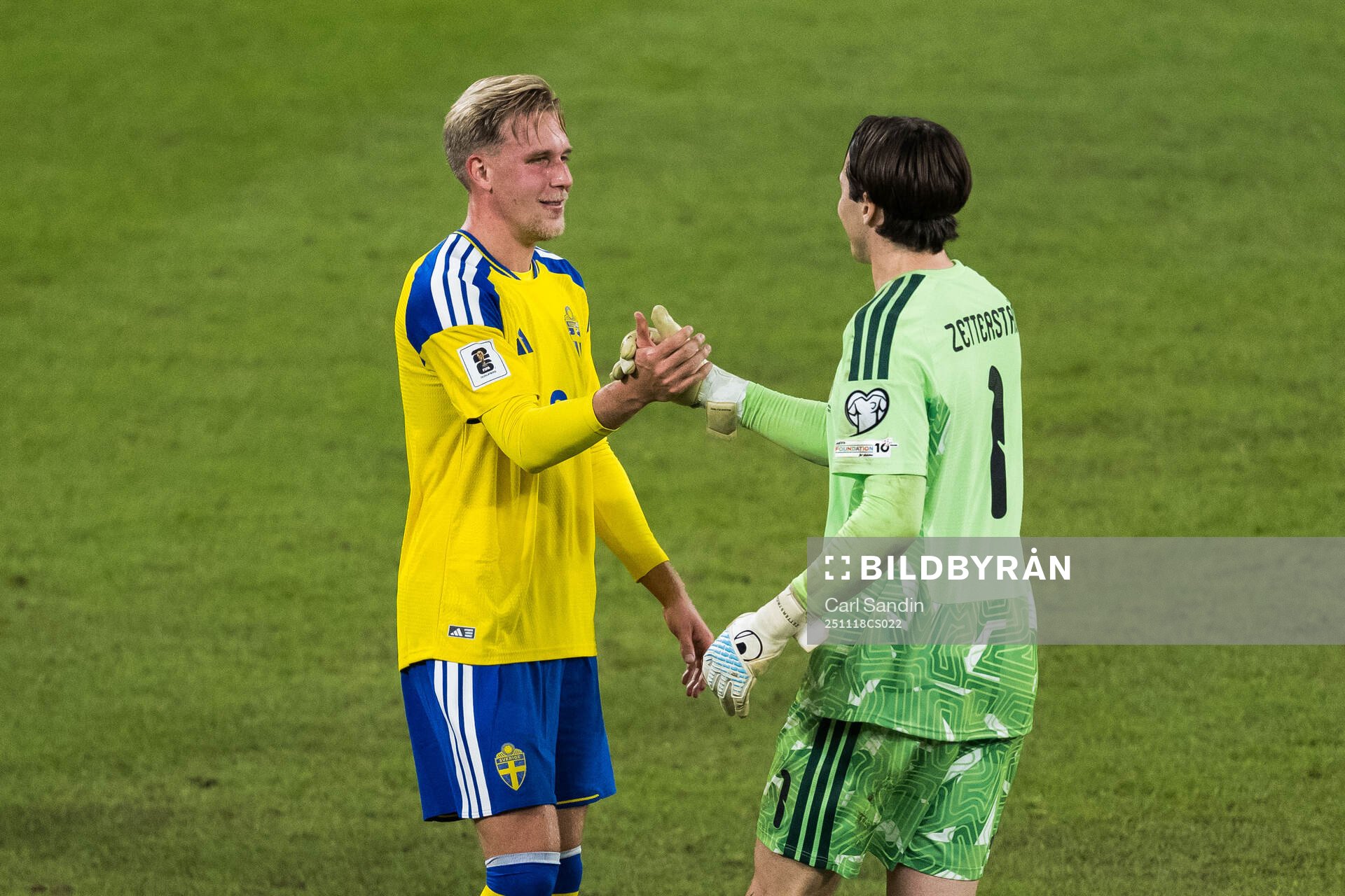 Herman Johansson and goalkeeper Jacob Widell Zetterström