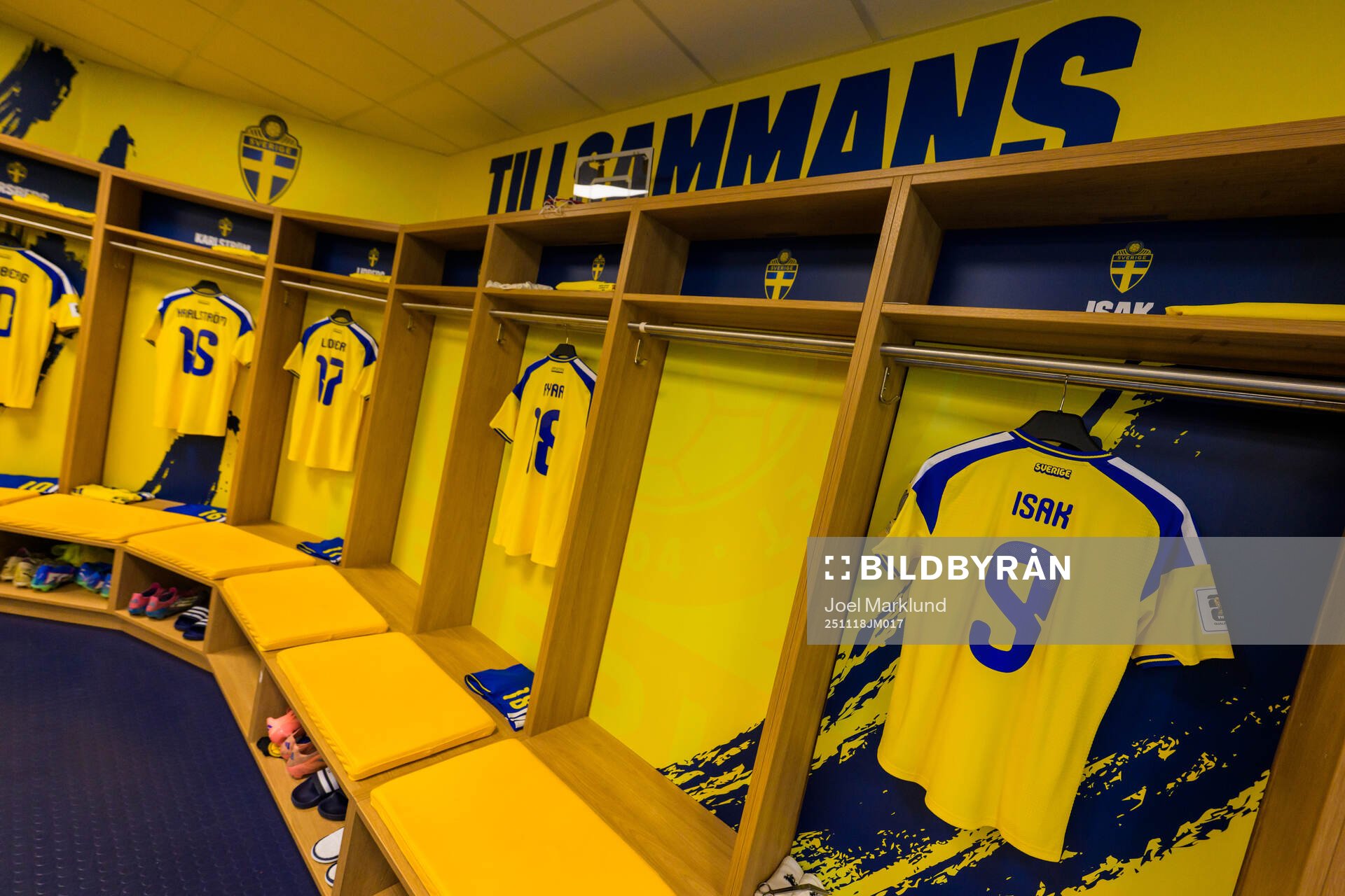 Jersey of Alexander Isak in the dressing room of Sweden