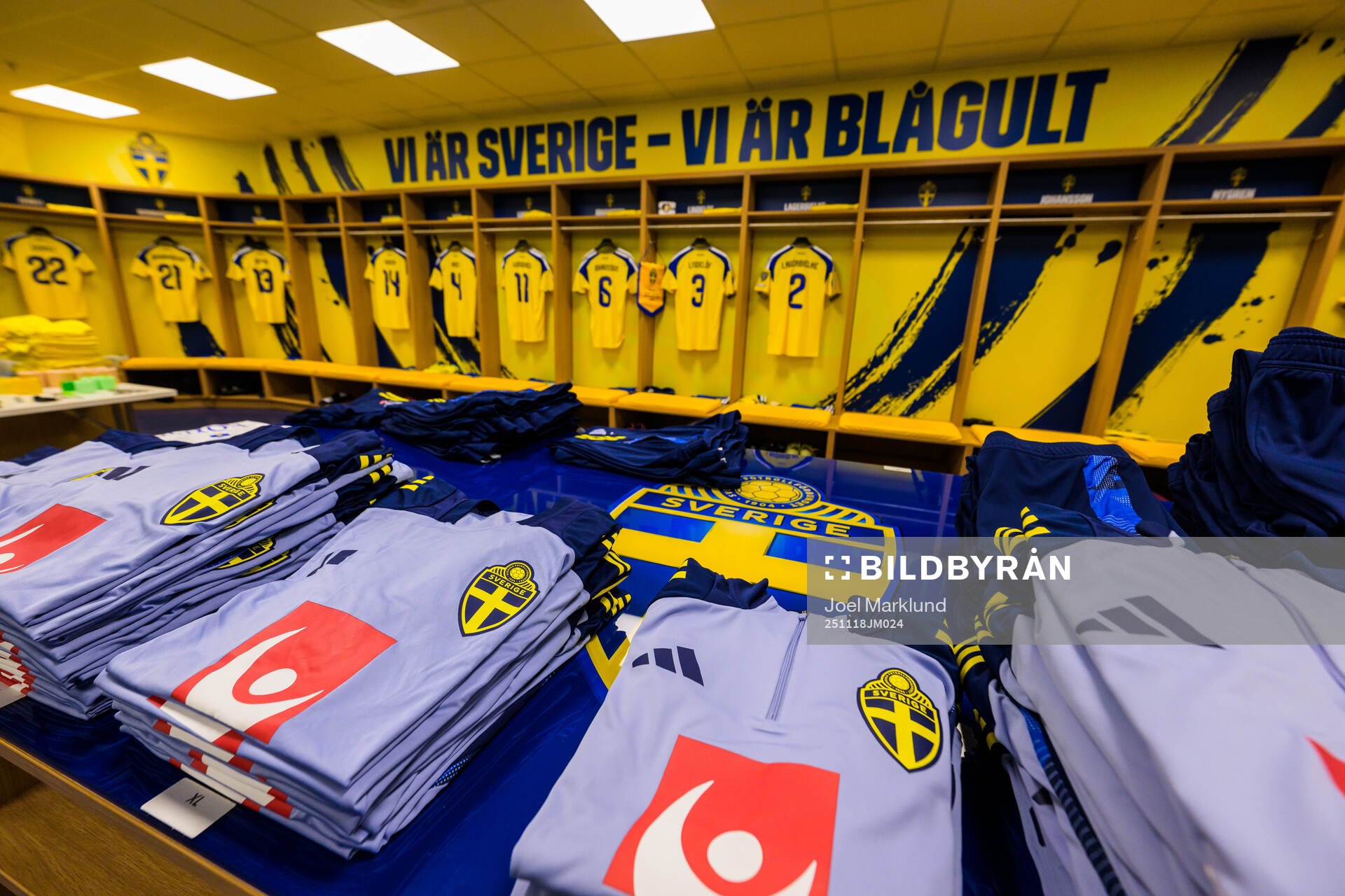 Jerseys in the dressing room of Sweden