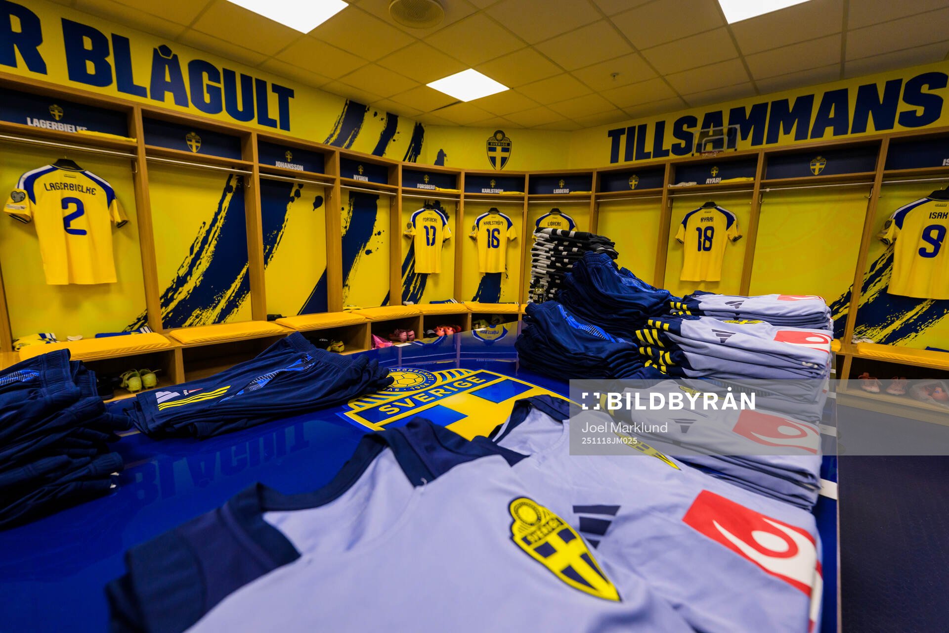 Jerseys in the dressing room of Sweden