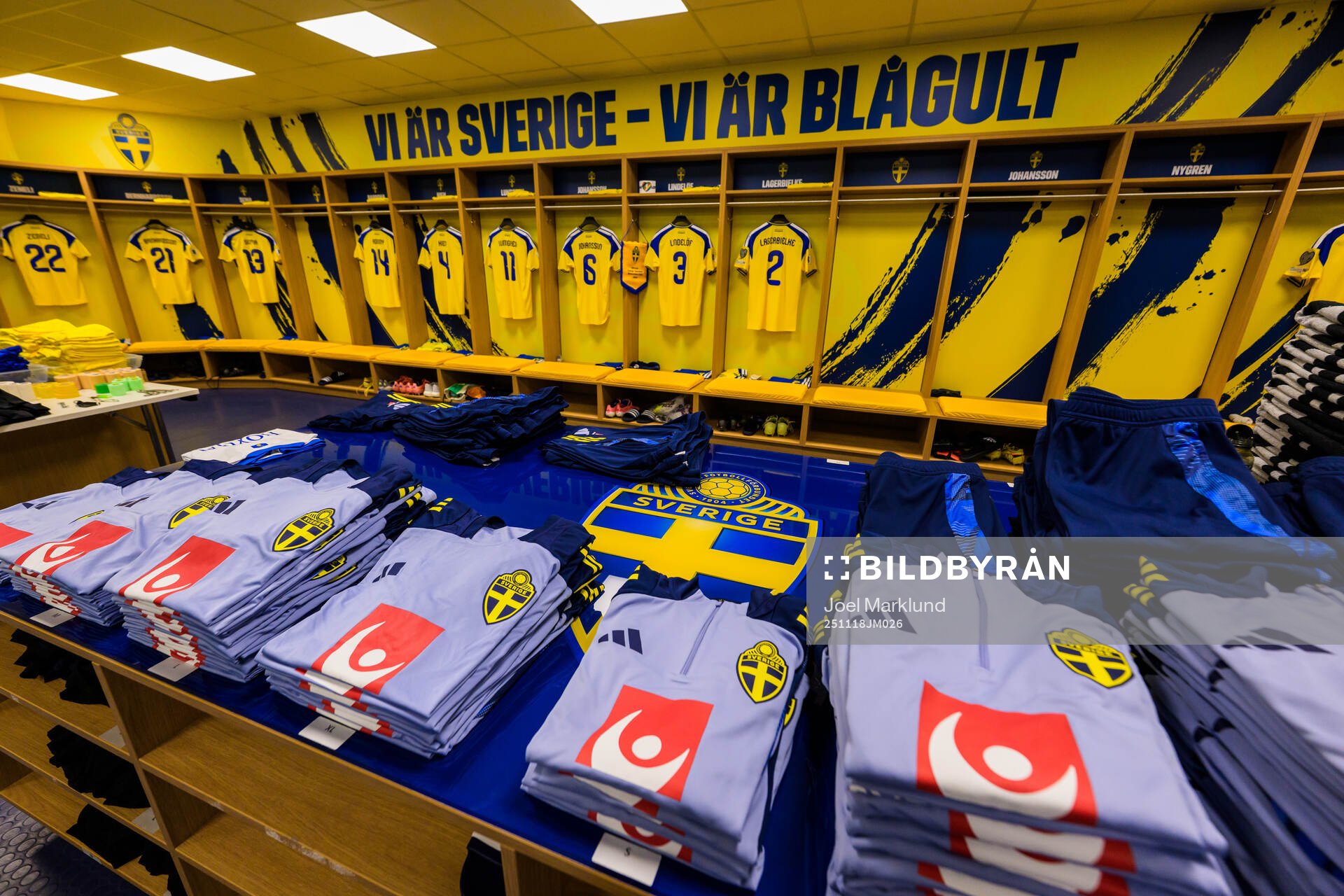 Jerseys in the dressing room of Sweden