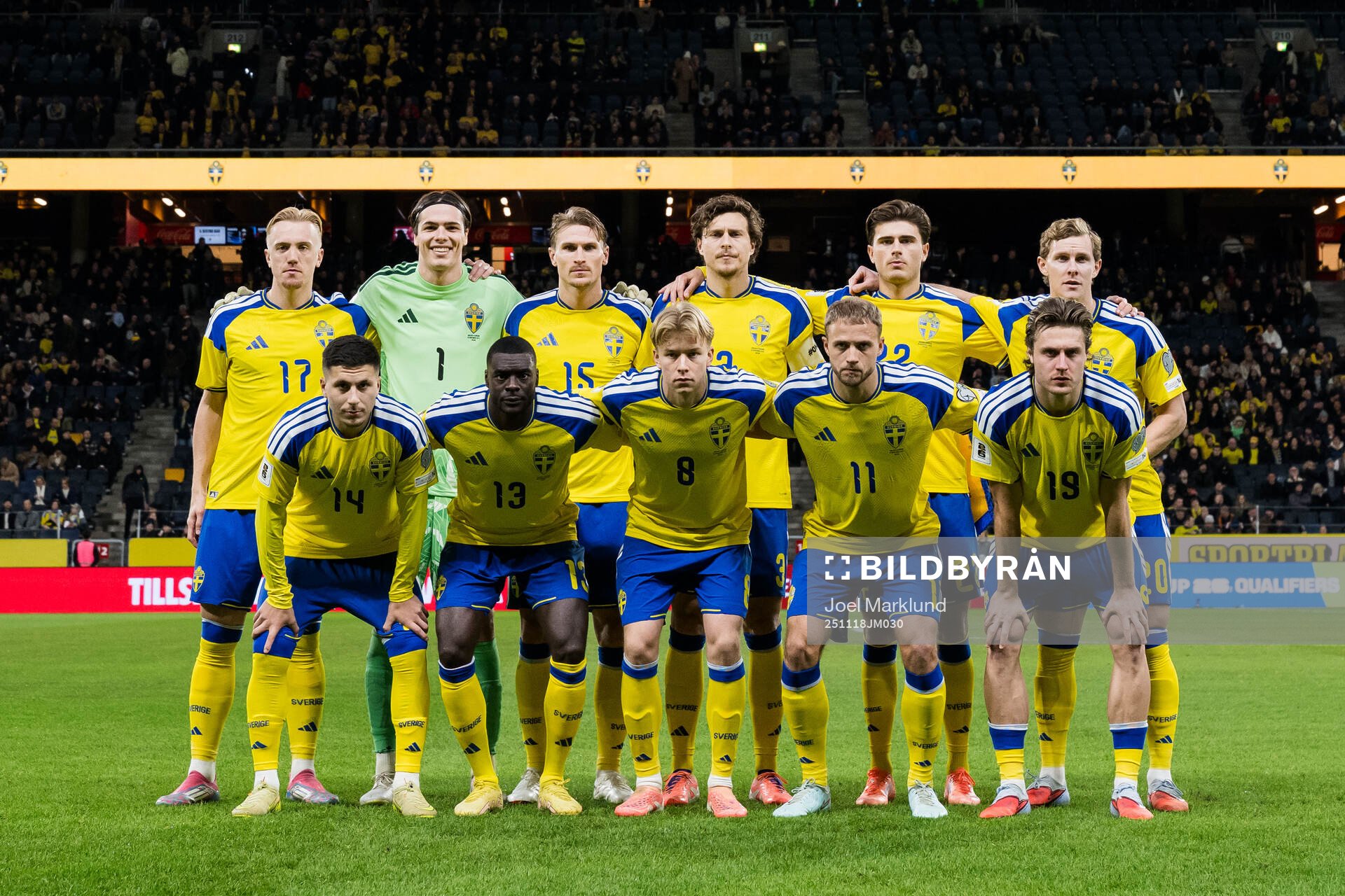 The starting eleven of Sweden pose for a team photo